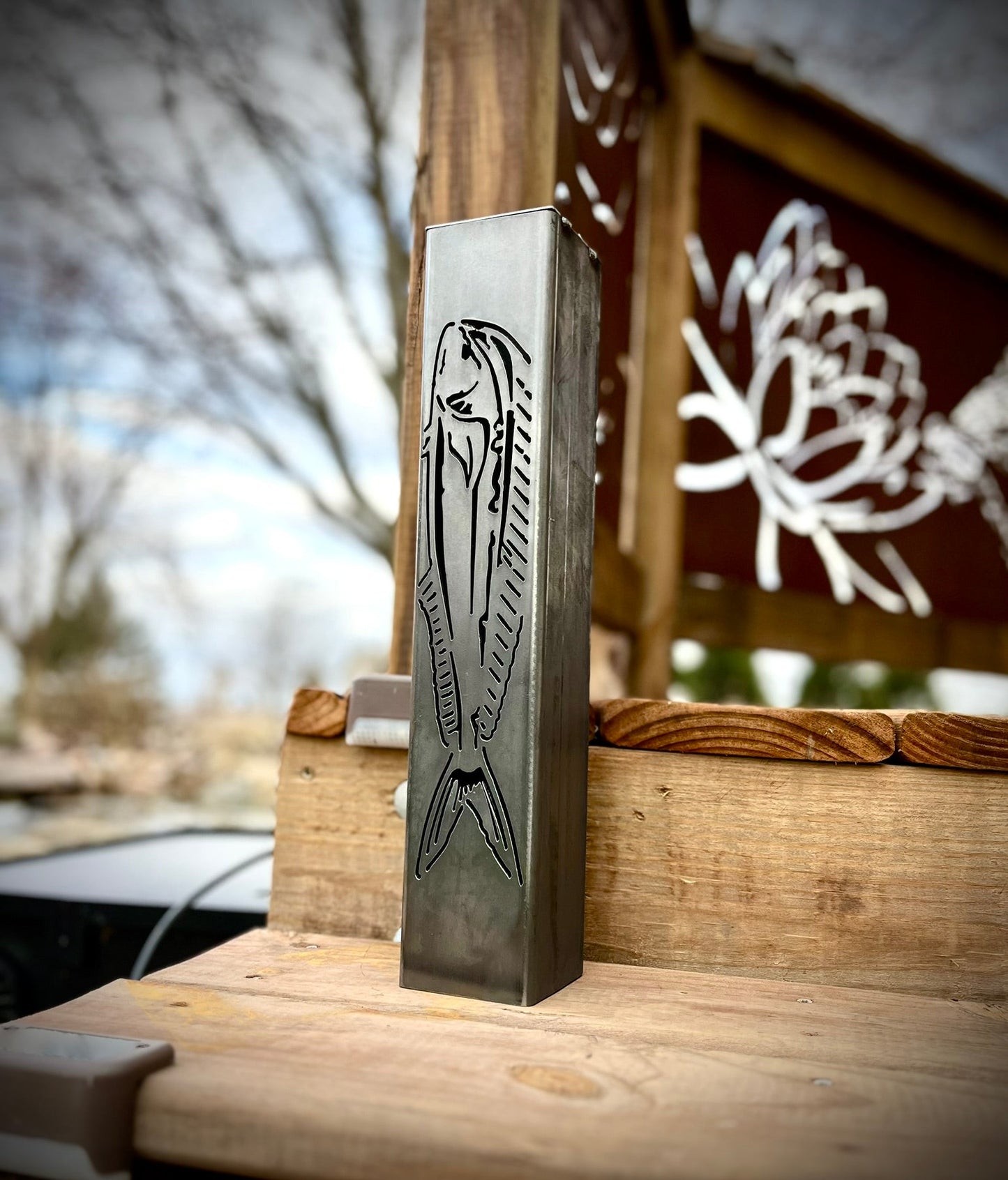 Gone Fishing Pillar Luminary w/ Solar Cap | Saltwater Pack - fish pillars - fish solar lights - Northern Forge, LLC