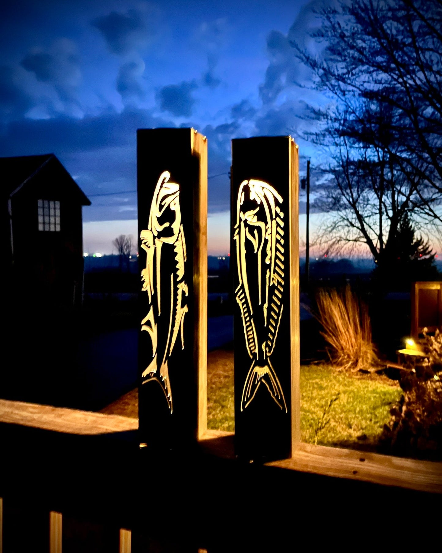 Gone Fishing Pillar Luminary w/ Solar Cap | Saltwater Pack - fish pillars - fish solar lights - Northern Forge, LLC