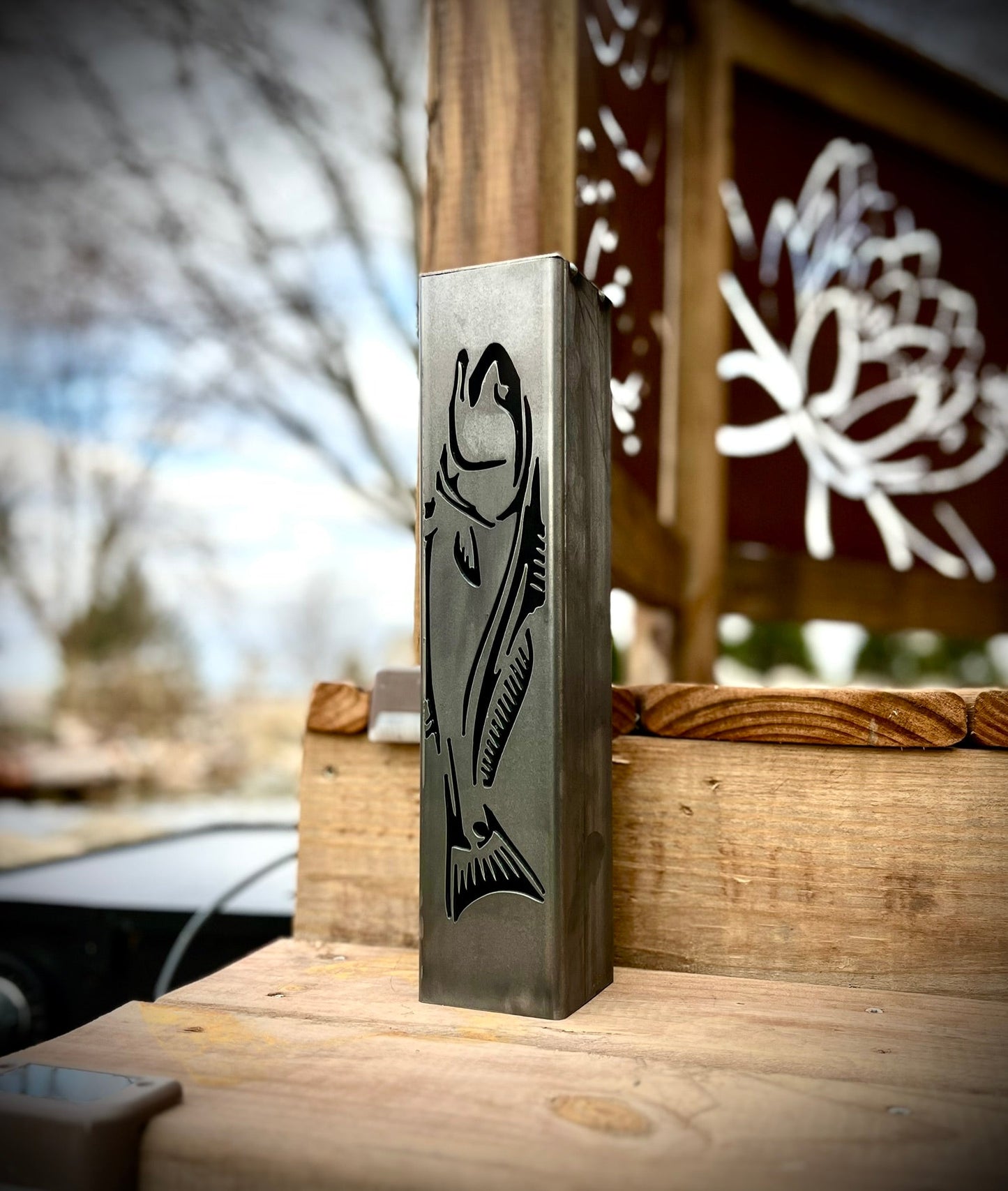 Gone Fishing Pillar Luminary w/ Solar Cap | Saltwater Pack - fish pillars - fish solar lights - Northern Forge, LLC