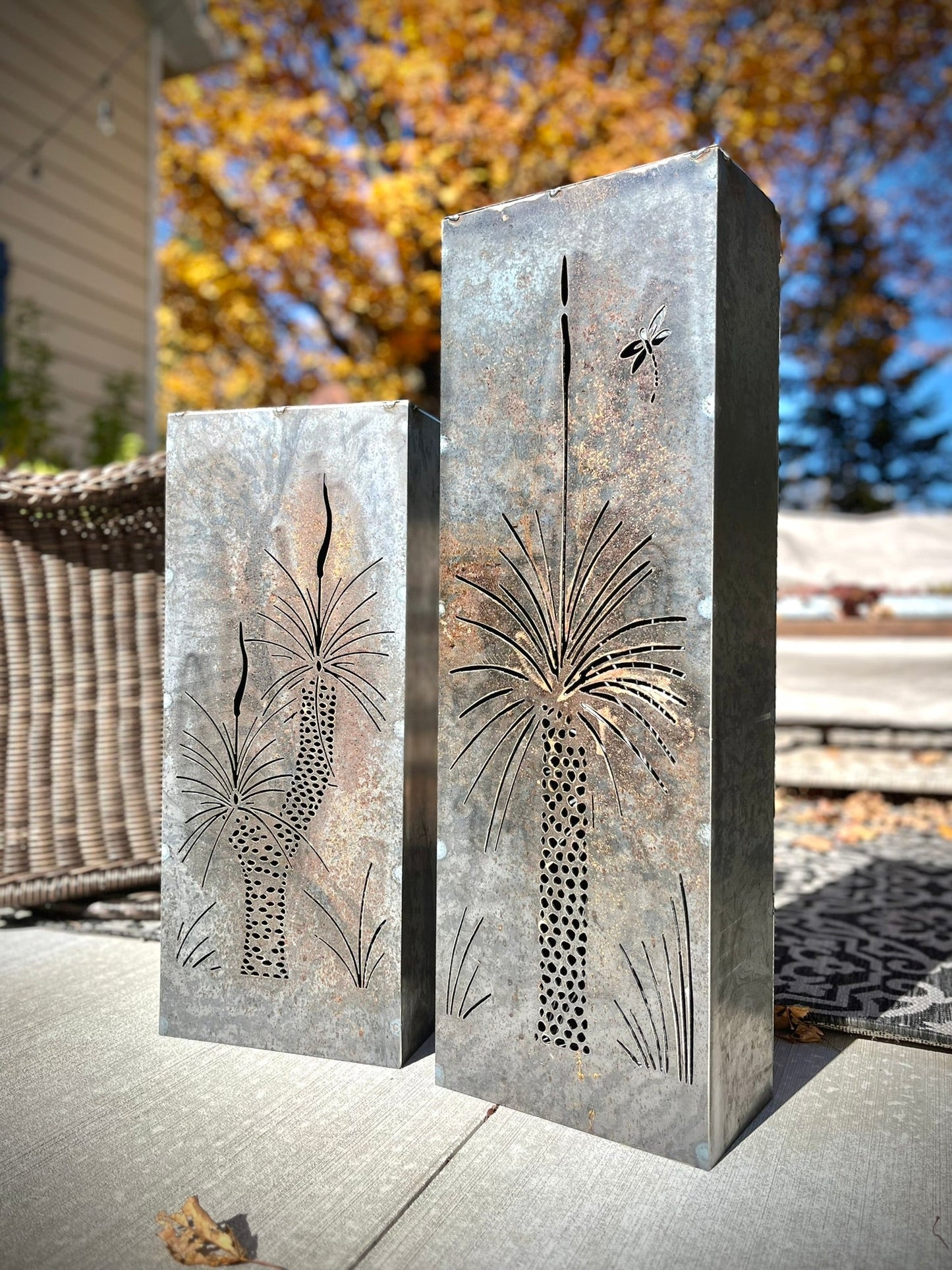 Grass Tree Solar Luminary Pillar - Corten Steel - Multiple Sizes - cactus solar pillar - corten garden pillar - Northern Forge, LLC