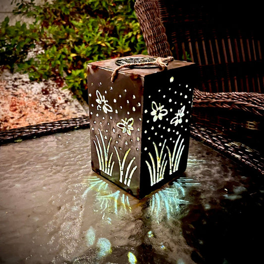 Hanging Fireflies Steel Solar Cube | 6.5 in. - accent lights - firefly light - Northern Forge, LLC