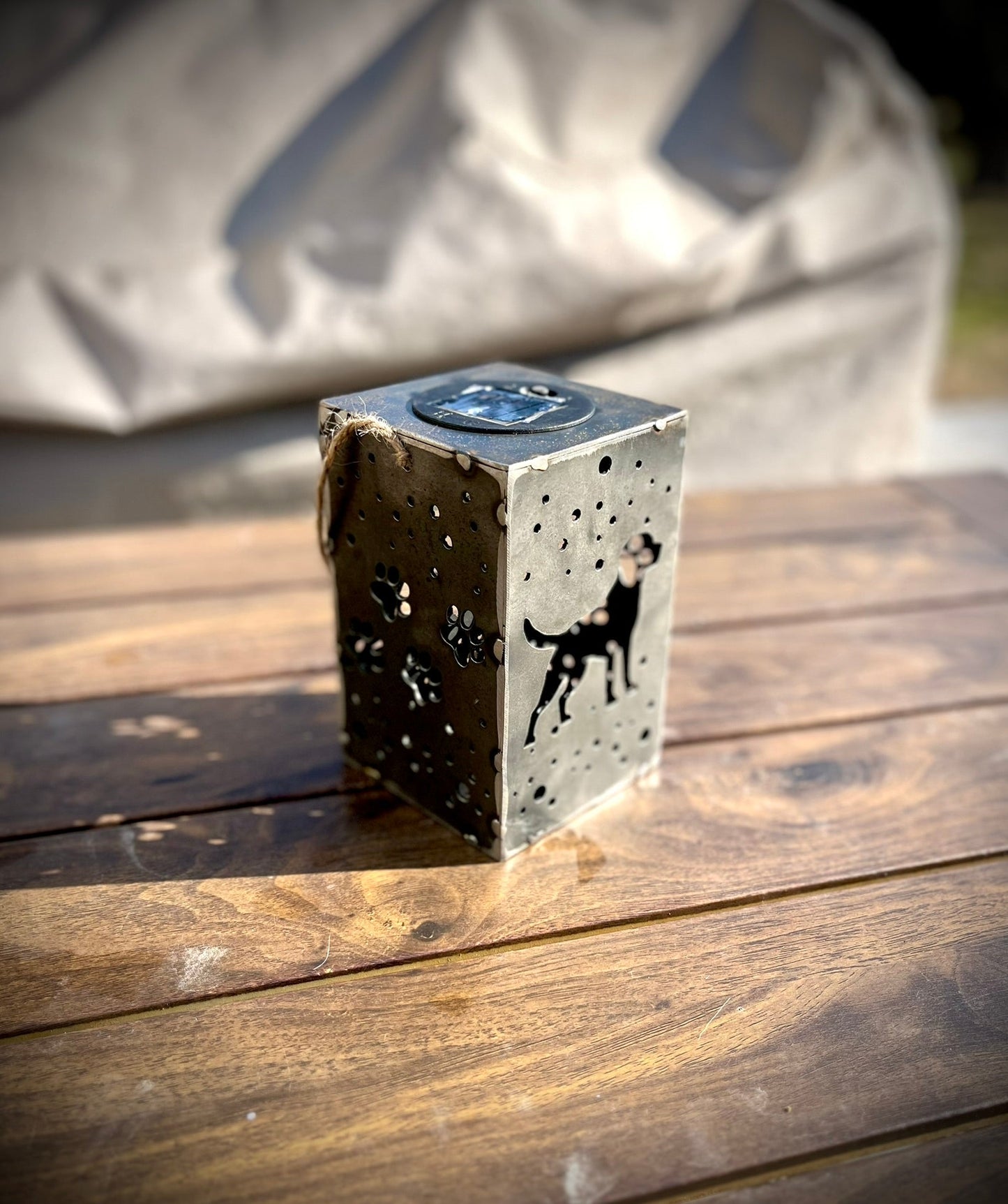 Hanging Labrador Steel Solar Cube | 6.5 in. - accent lights - dog memorial - Northern Forge, LLC