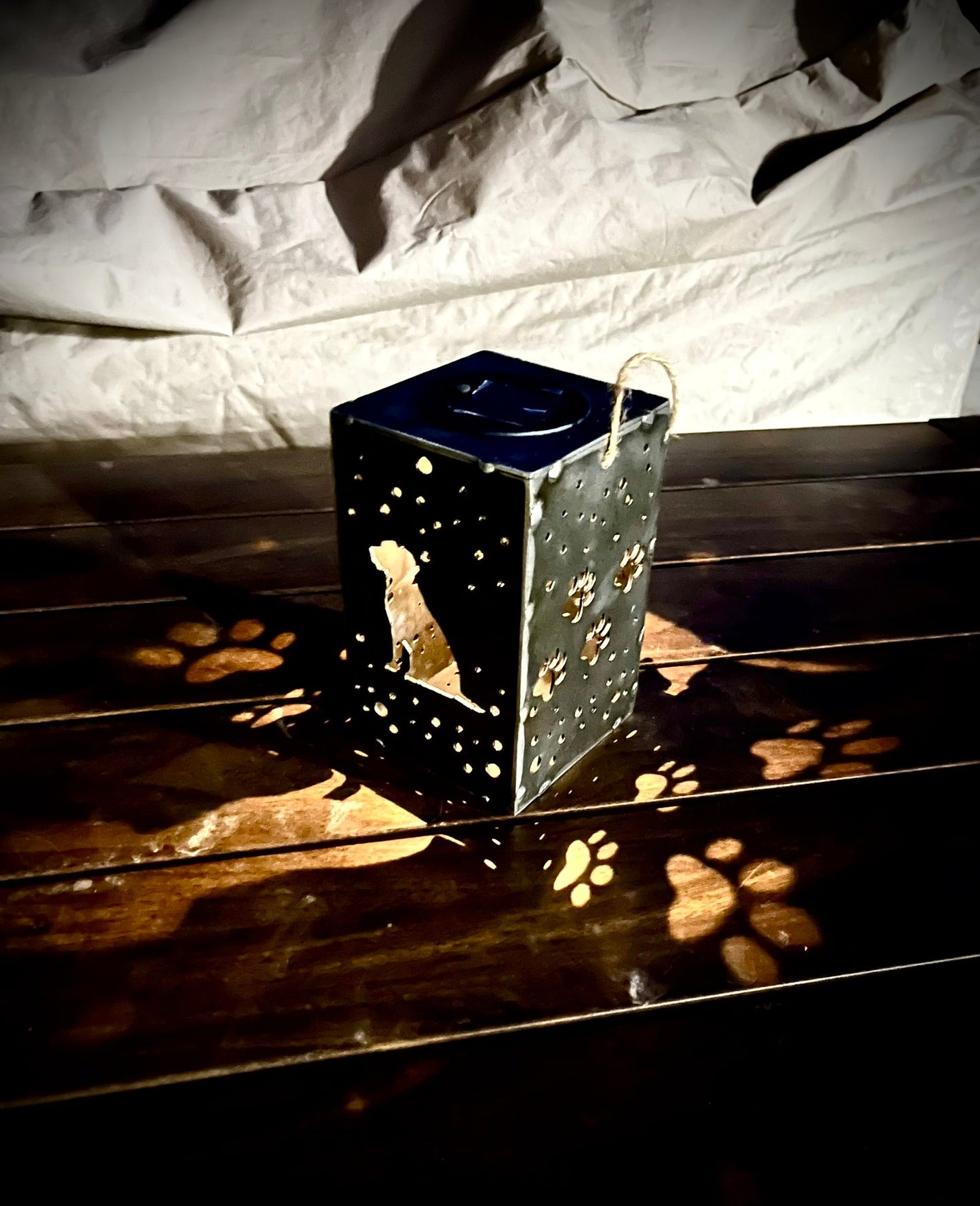 Hanging Labrador Steel Solar Cube | 6.5 in. - accent lights - dog memorial - Northern Forge, LLC