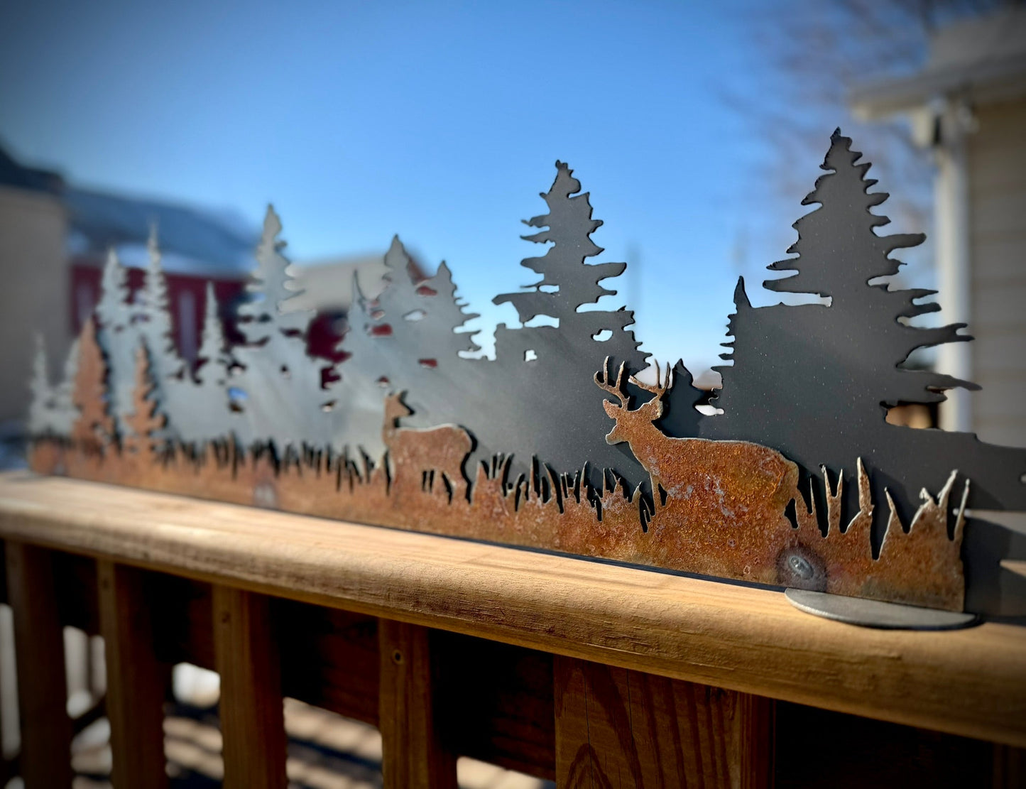 Layered Steel Pine Forest with Deer - home - home decor - Northern Forge, LLC