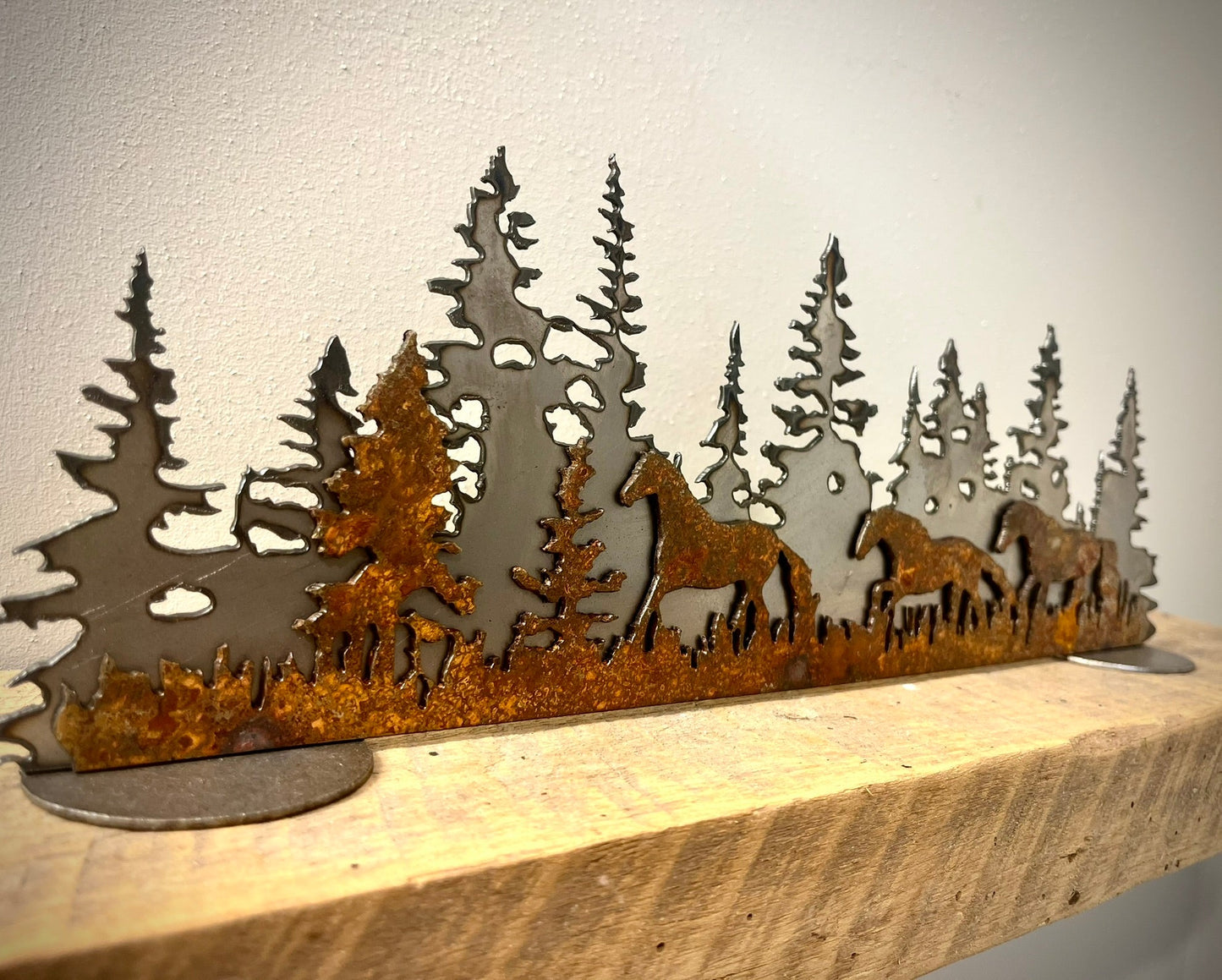 Layered Steel Pine Forest with Horses - home - home decor - Northern Forge, LLC
