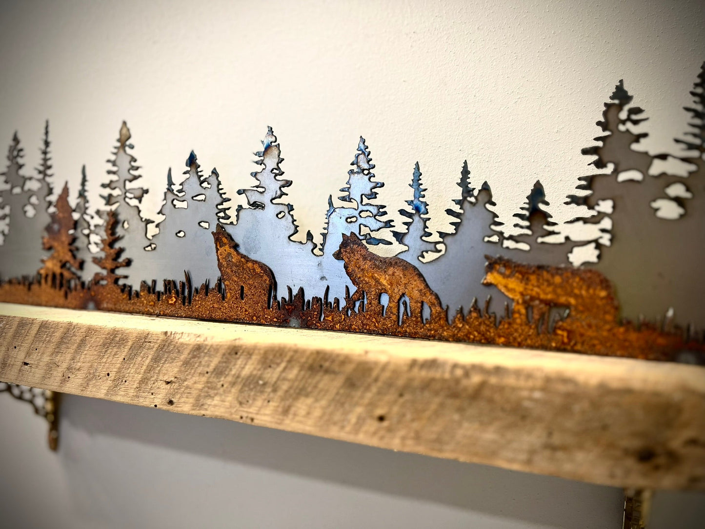 Layered Steel Pine Forest with Wolves - home - home decor - Northern Forge, LLC