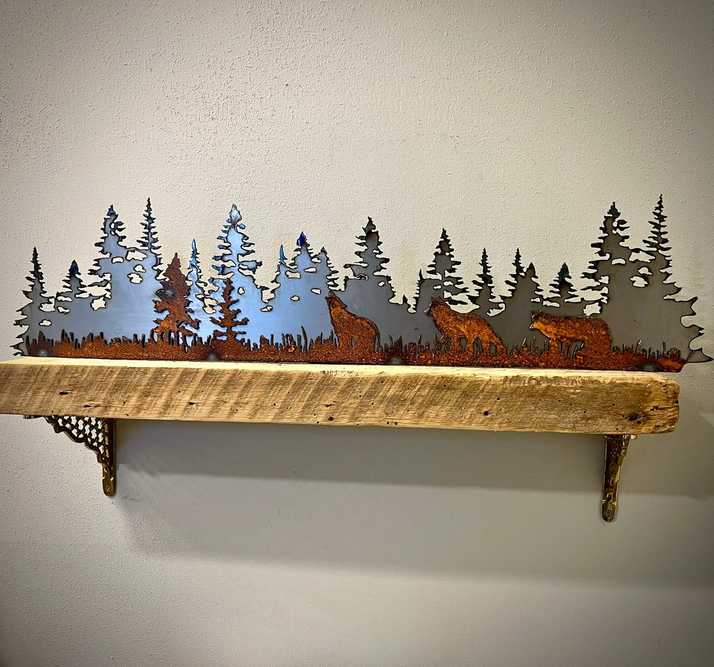 Layered Steel Pine Forest with Wolves - home - home decor - Northern Forge, LLC