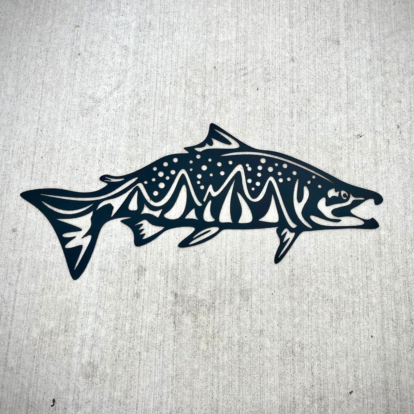 Metal Salmon Mountain Stars Wall Art - alaska fishing sign - cabin sign - Northern Forge, LLC