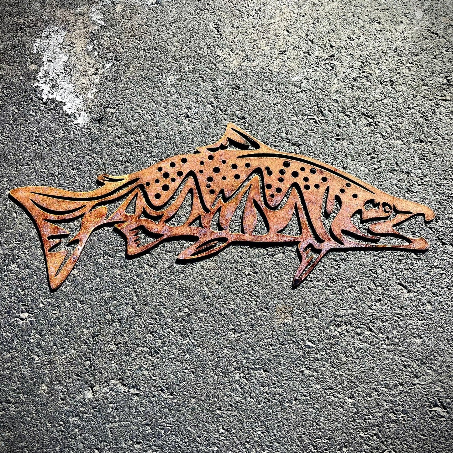 Metal Salmon Mountain Stars Wall Art - alaska fishing sign - cabin sign - Northern Forge, LLC
