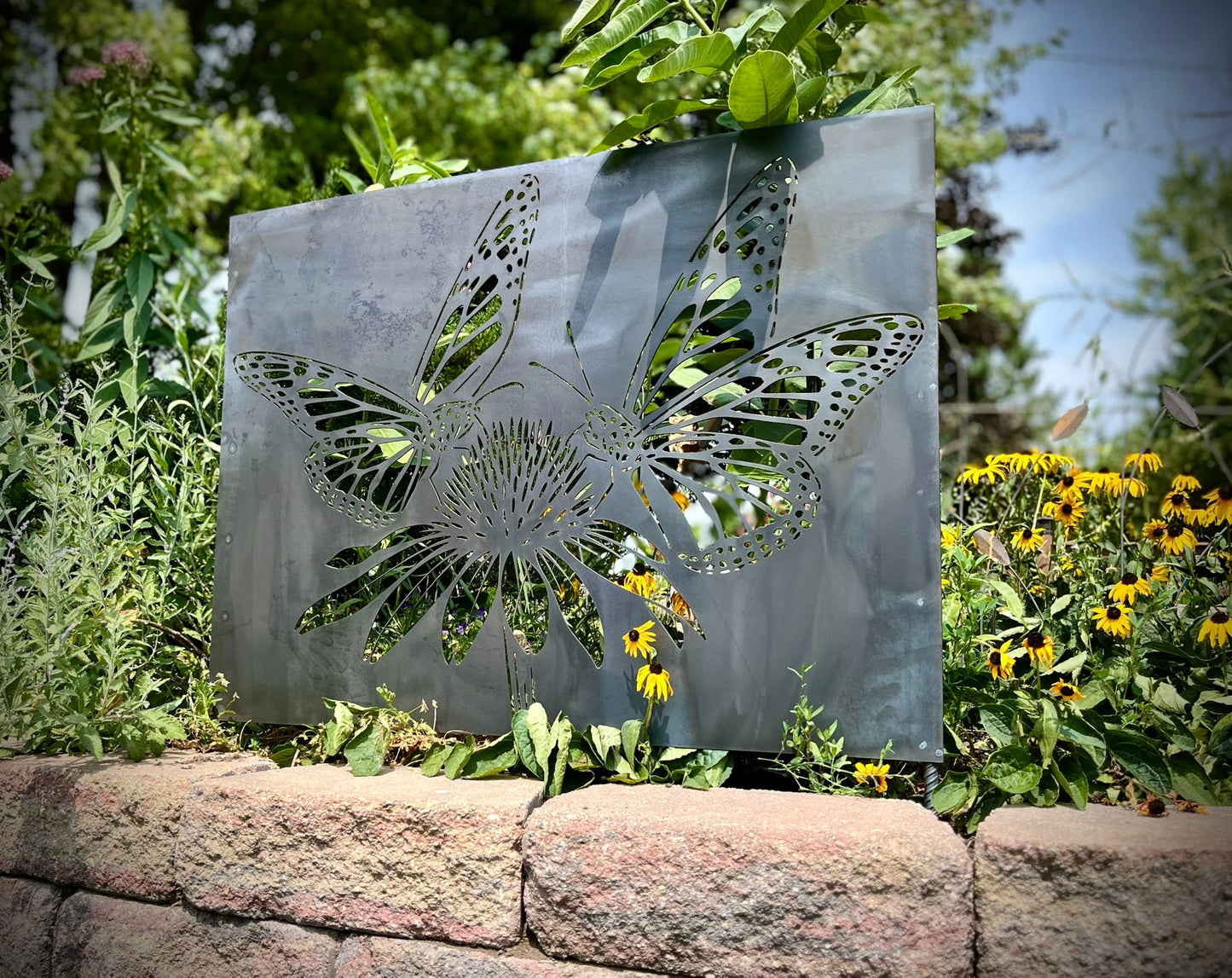 Monarch Coneflower Steel Wall Art | Garden Panel - corten dragonfly - dragonfly garden panel - Northern Forge, LLC