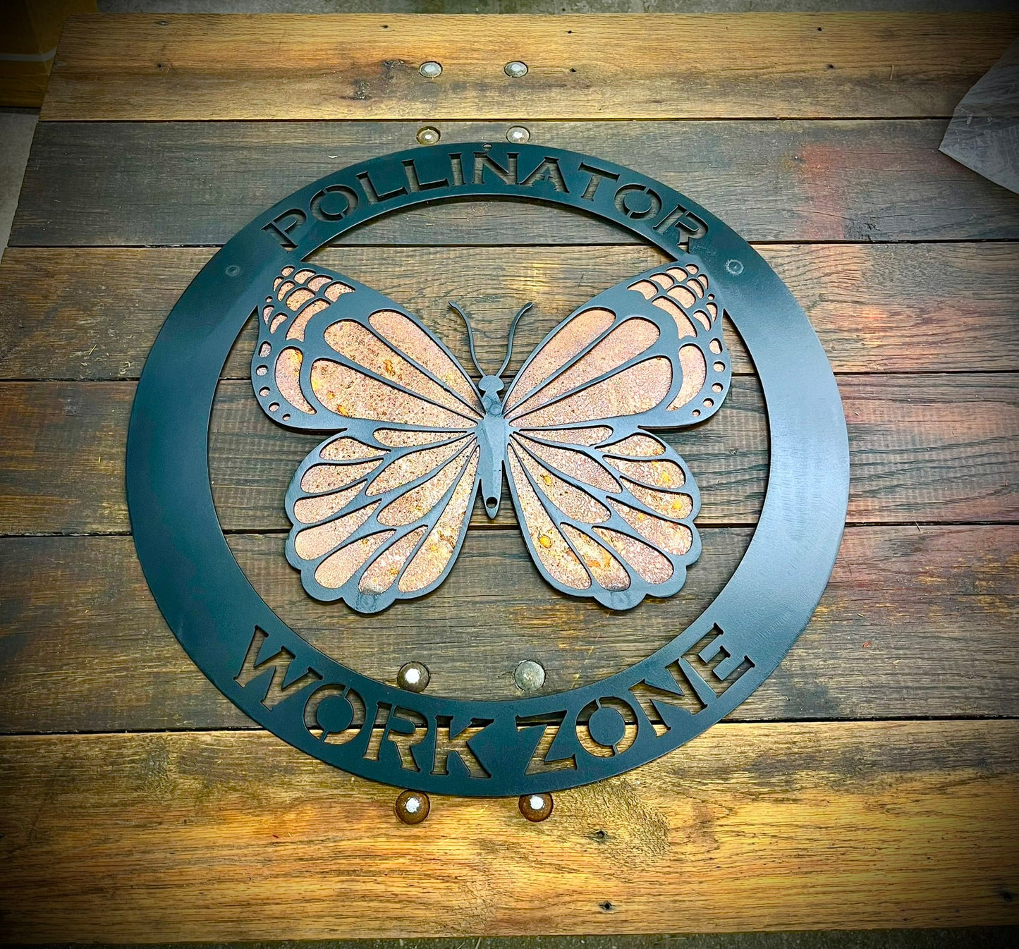 Monarch Pollinator Work Zone Sign - butterfly - butterfly yard art - Northern Forge, LLC