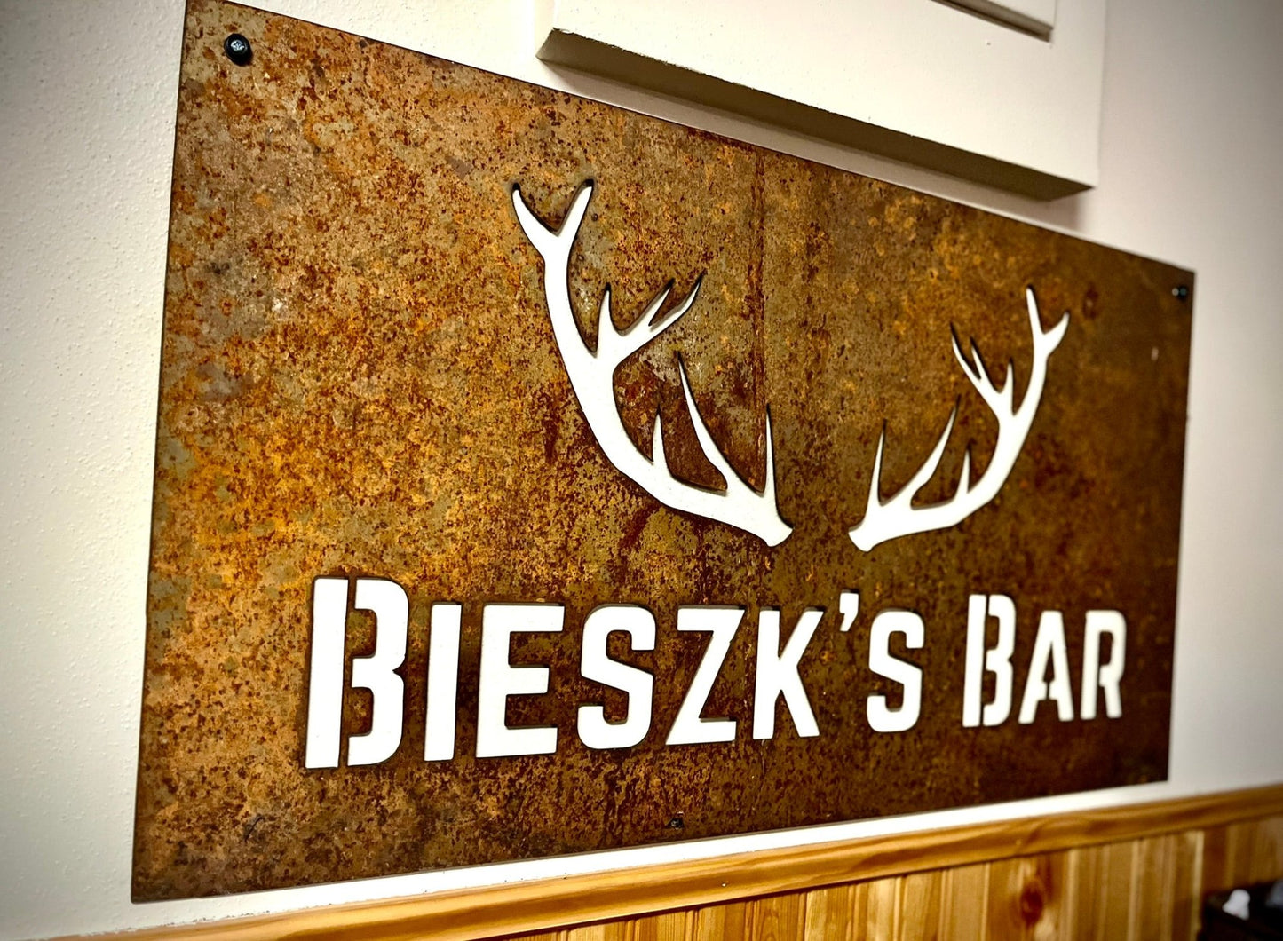Personalized Buck Antler Bar Sign - Steel - custom bar sign - metal bar sign - Northern Forge, LLC