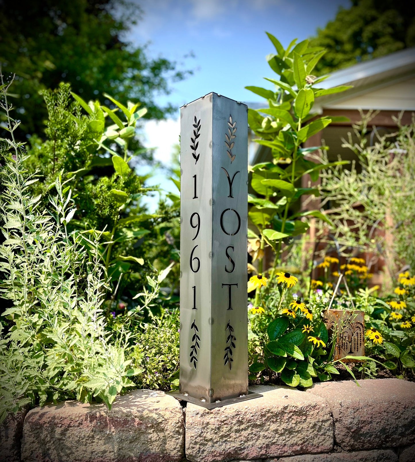 Personalized Vines Solar Pillar Light - Steel - address - address light - Northern Forge, LLC