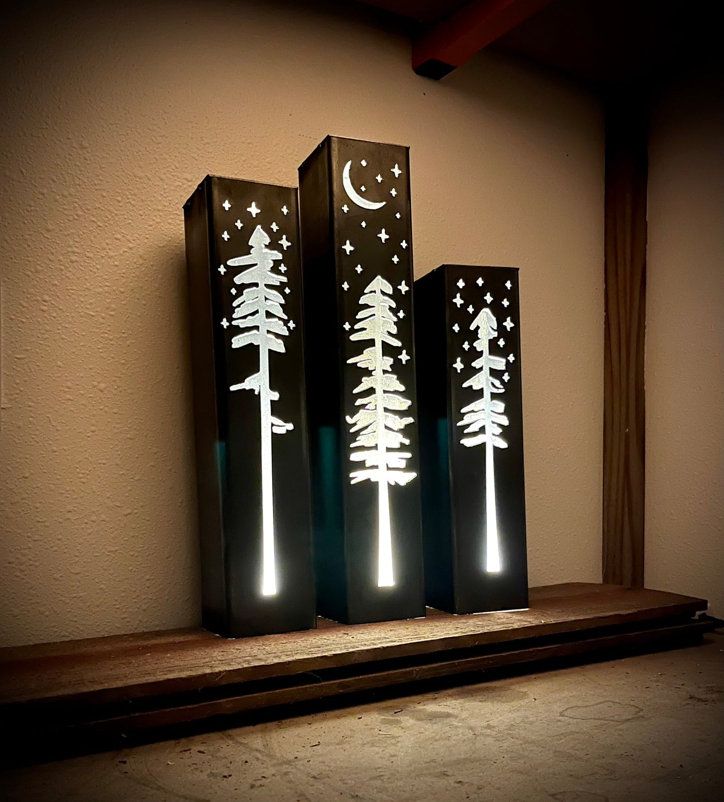 Pine Tree Night Sky Indoor Luminary | 12 - inch, 14 - inch, 16 - inch - christmas - christmas solar lights - Northern Forge, LLC