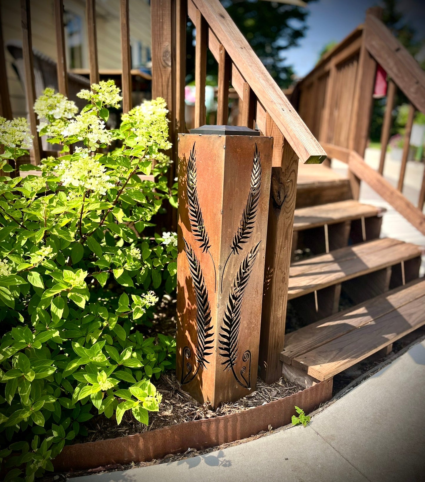 Rustic Metal Fern Luminary | Garden Column - cabin decor - fern garden column - Northern Forge, LLC