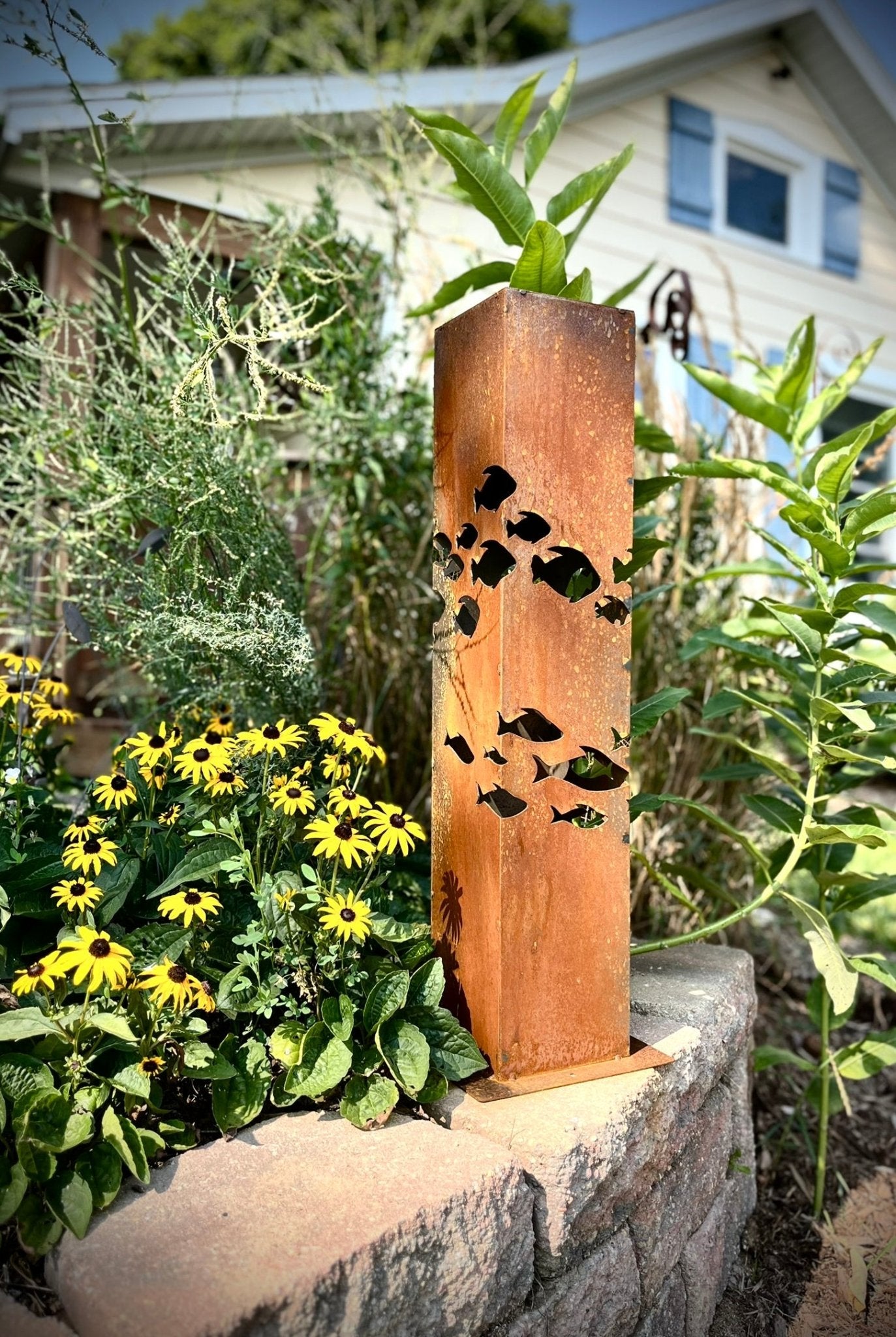 School of Fish Luminary Pillar | 30 - inch - fish light - fish luminary - Northern Forge, LLC