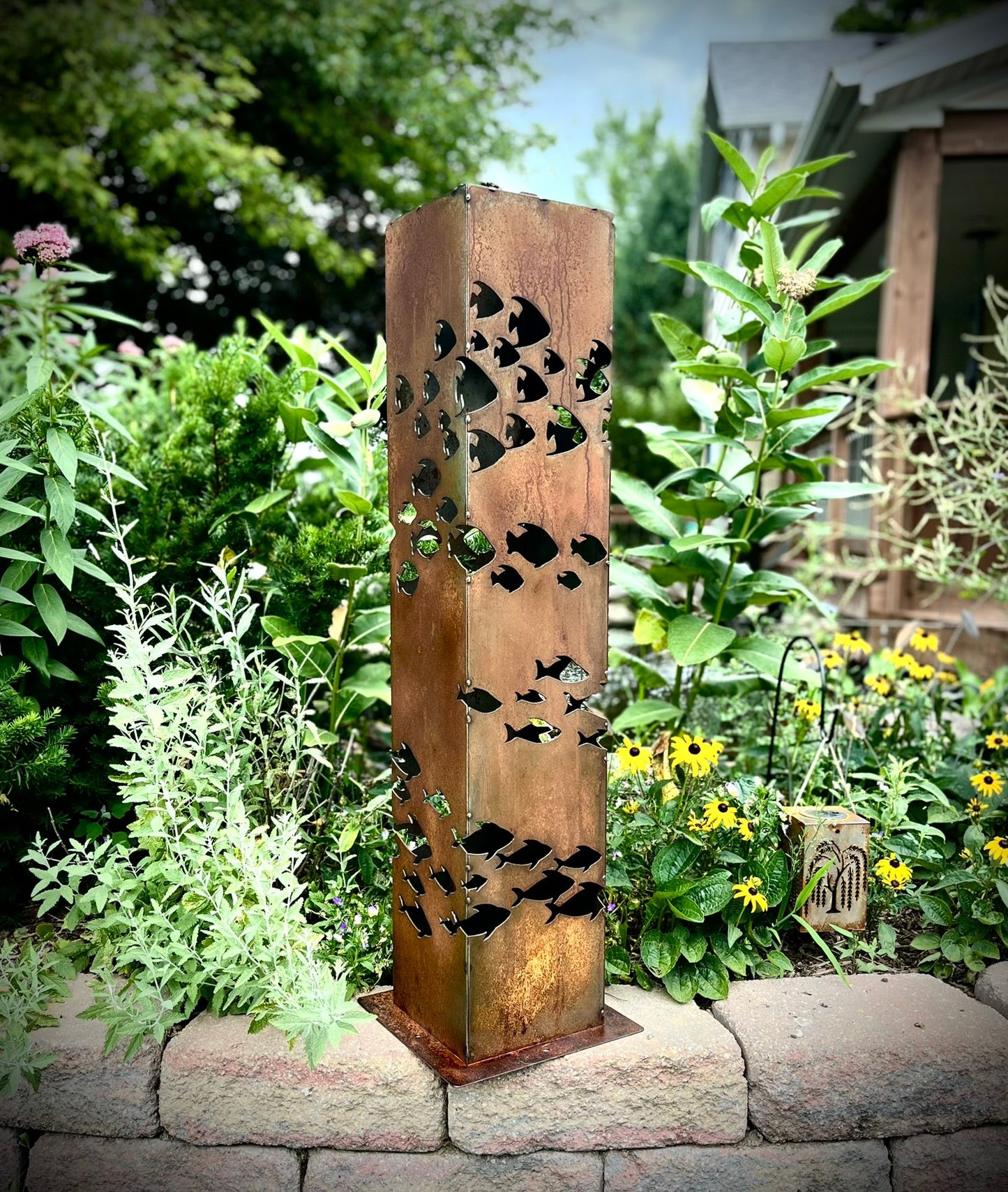 School of Fish Luminary Pillar | 30 - inch - fish light - fish luminary - Northern Forge, LLC