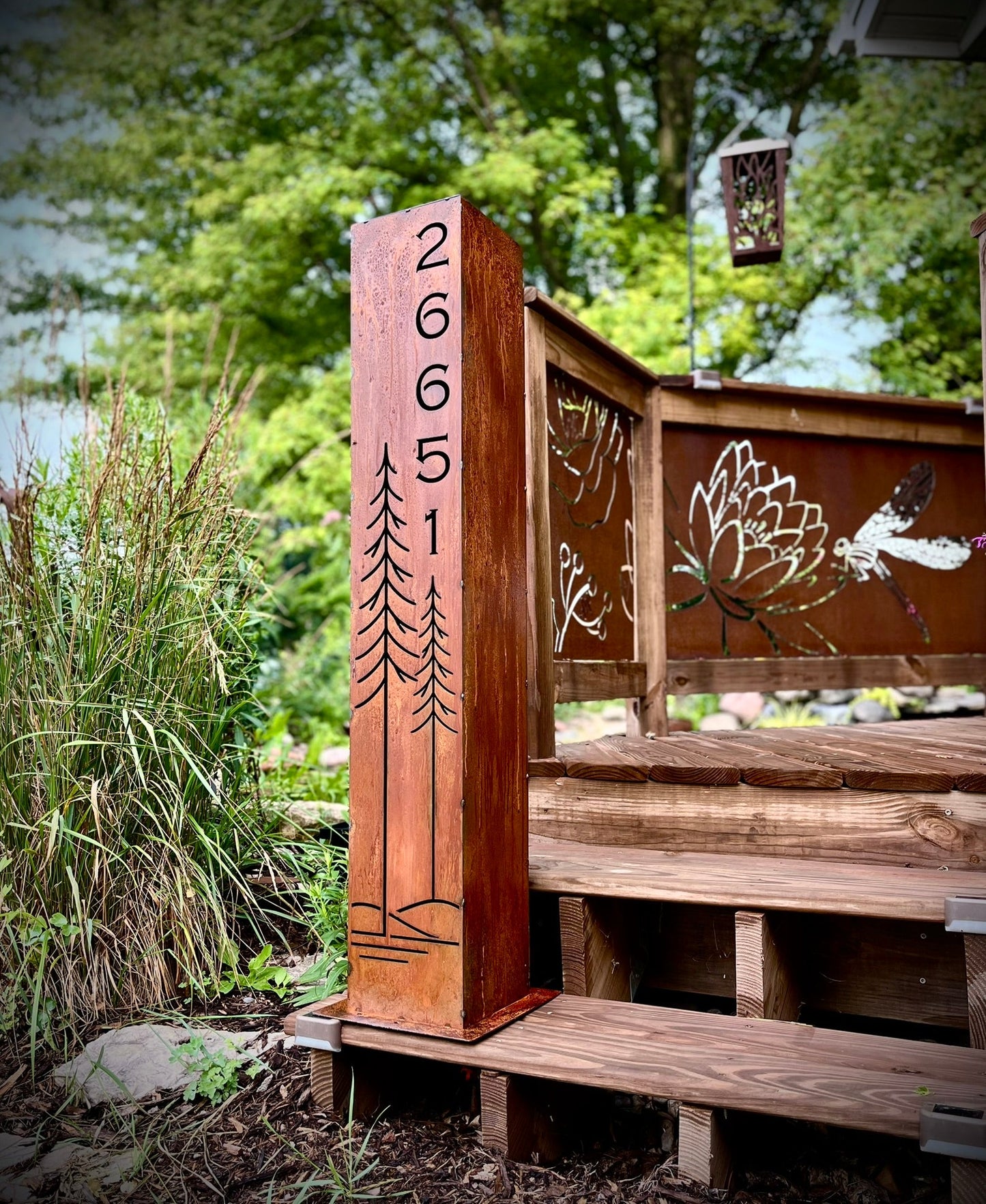 Simple Pine Address Solar Pillar - Steel - 48 - inch address pillar - address - Northern Forge, LLC