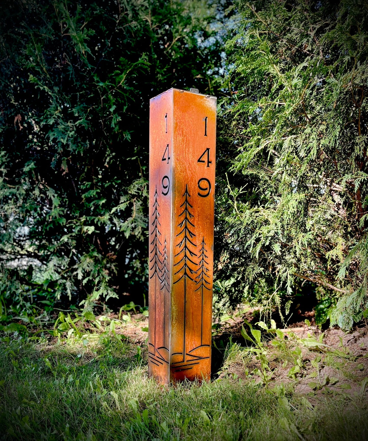 Simple Pine Address Solar Pillar - Steel - 48 - inch address pillar - address - Northern Forge, LLC