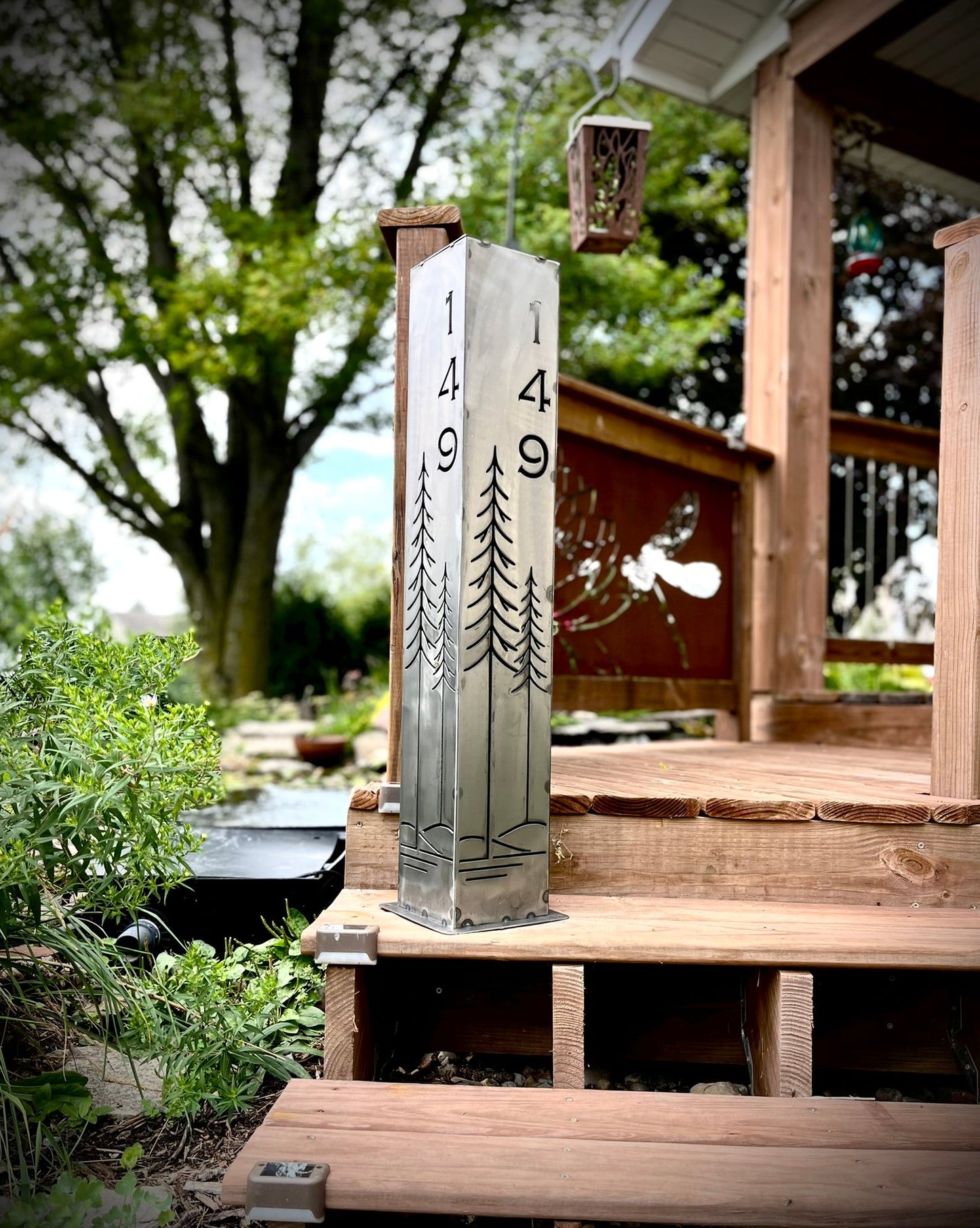Simple Pine Address Solar Pillar - Steel - 48 - inch address pillar - address - Northern Forge, LLC