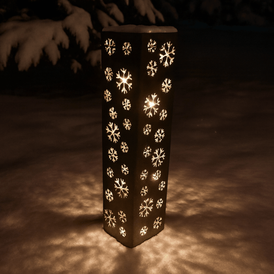 Snowflake Steel Solar Luminary Pillar | Multiple Sizes - christmas - christmas solar light - Northern Forge, LLC