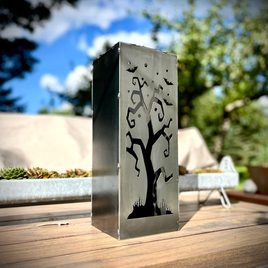 Spooky Tree Solar Tube Light - Steel - 8 - inches - dead tree solar light - halloween - Northern Forge, LLC