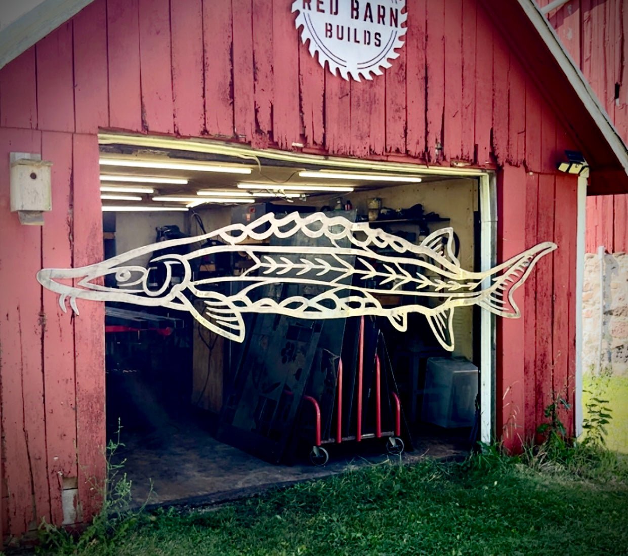 Steel Hollow Lake Sturgeon Wall Art - cabin sign - fish - Northern Forge, LLC