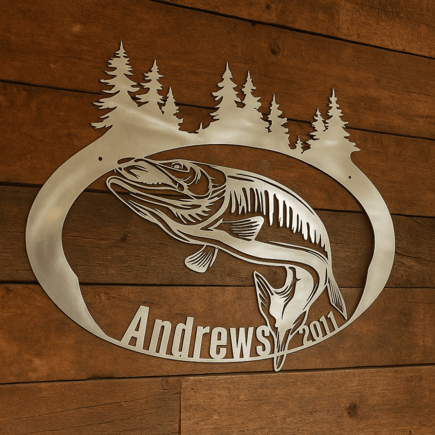 Steel Musky Lake House Sign - cabin sign - fish - Northern Forge, LLC