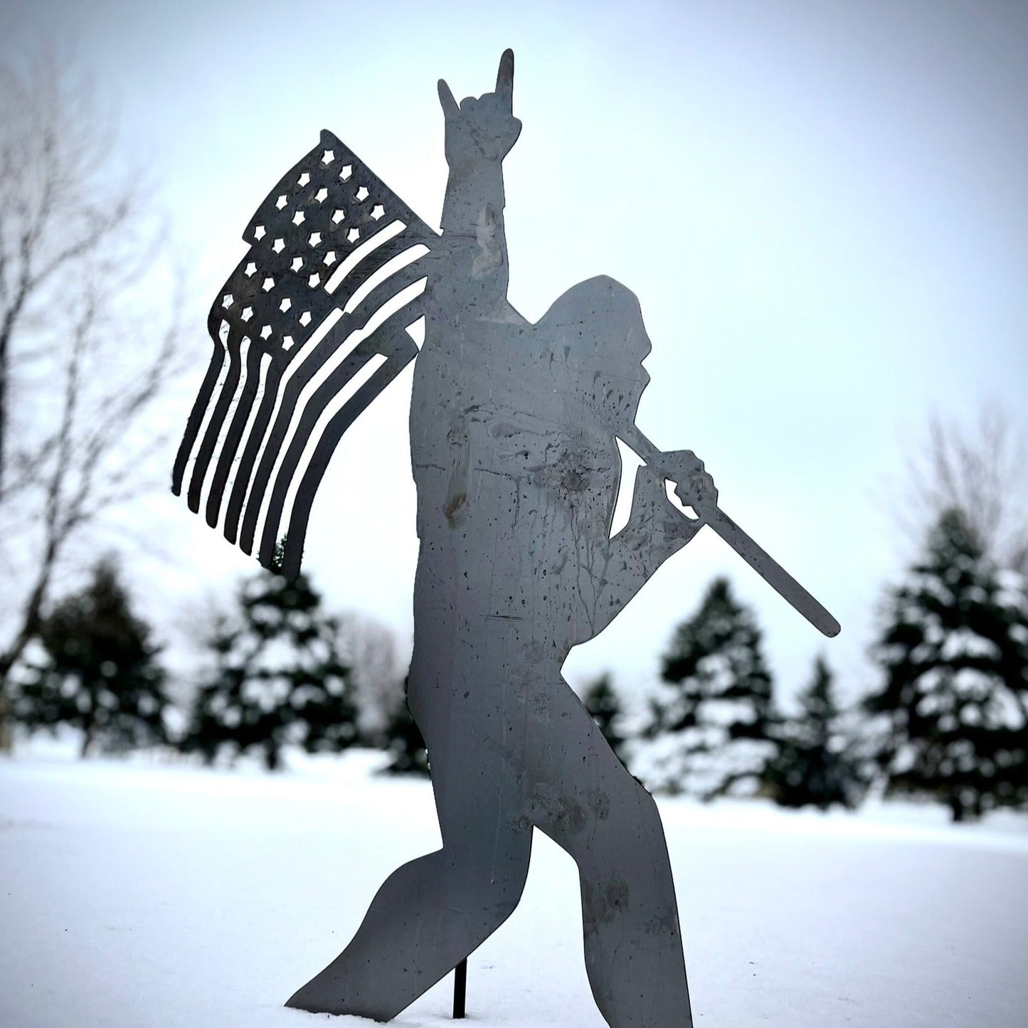 Steel Patriotic Bigfoot w/ Flag - bigfoot american flag - bigfoot beer - Northern Forge, LLC
