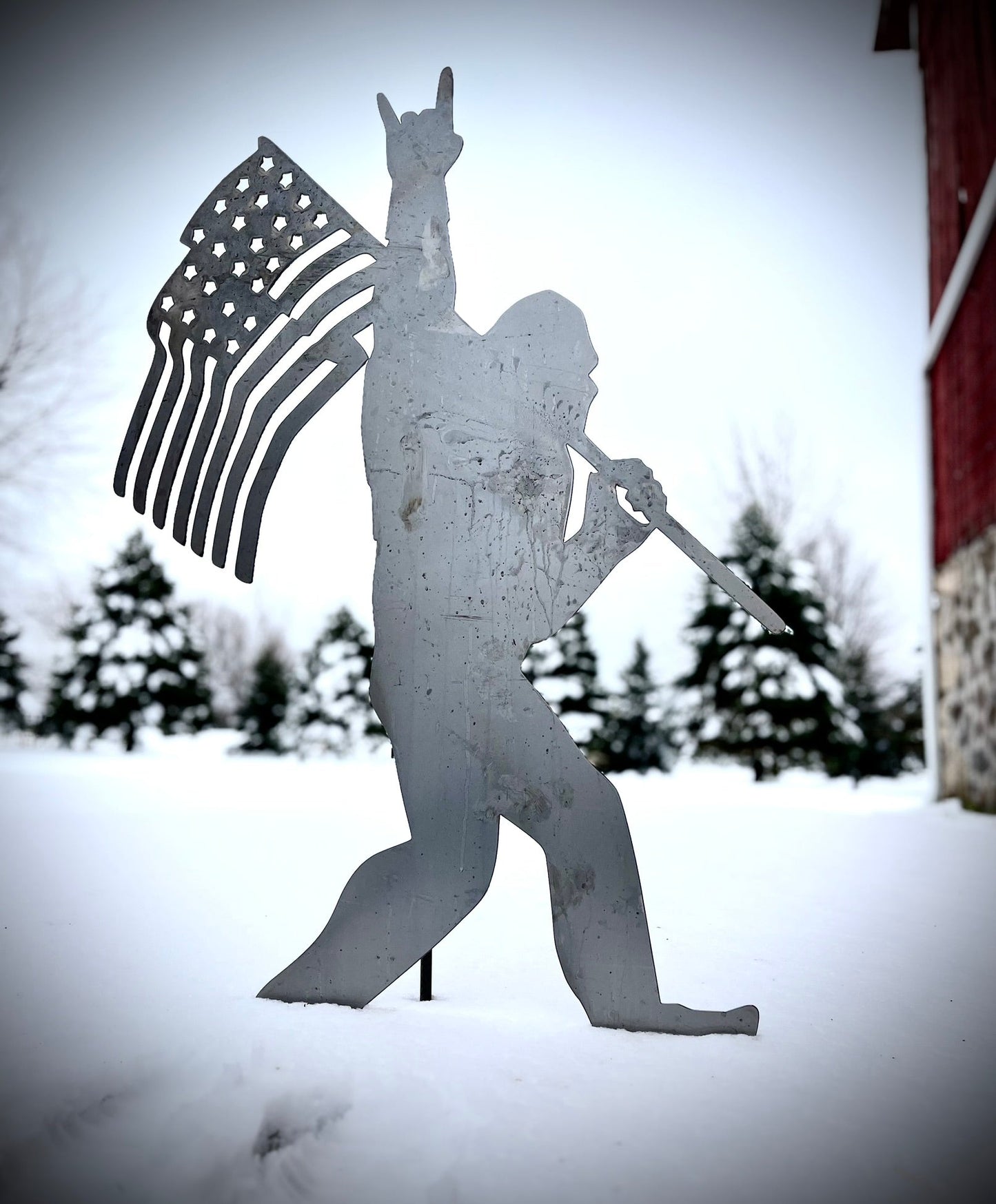 Steel Patriotic Bigfoot w/ Flag - bigfoot american flag - bigfoot beer - Northern Forge, LLC