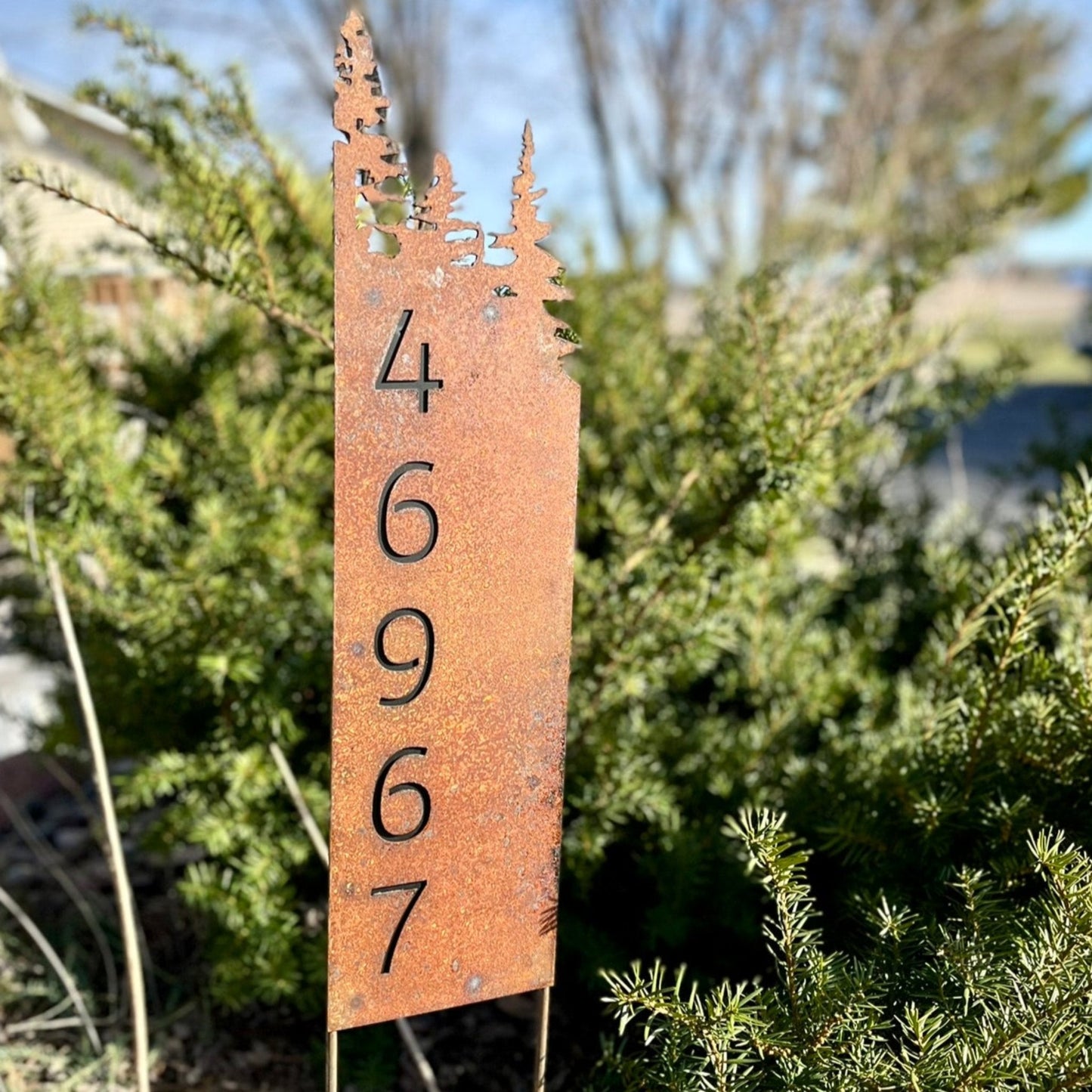 Steel Pine Forest Home Address Yard Sign - address - address yard sign - Northern Forge, LLC