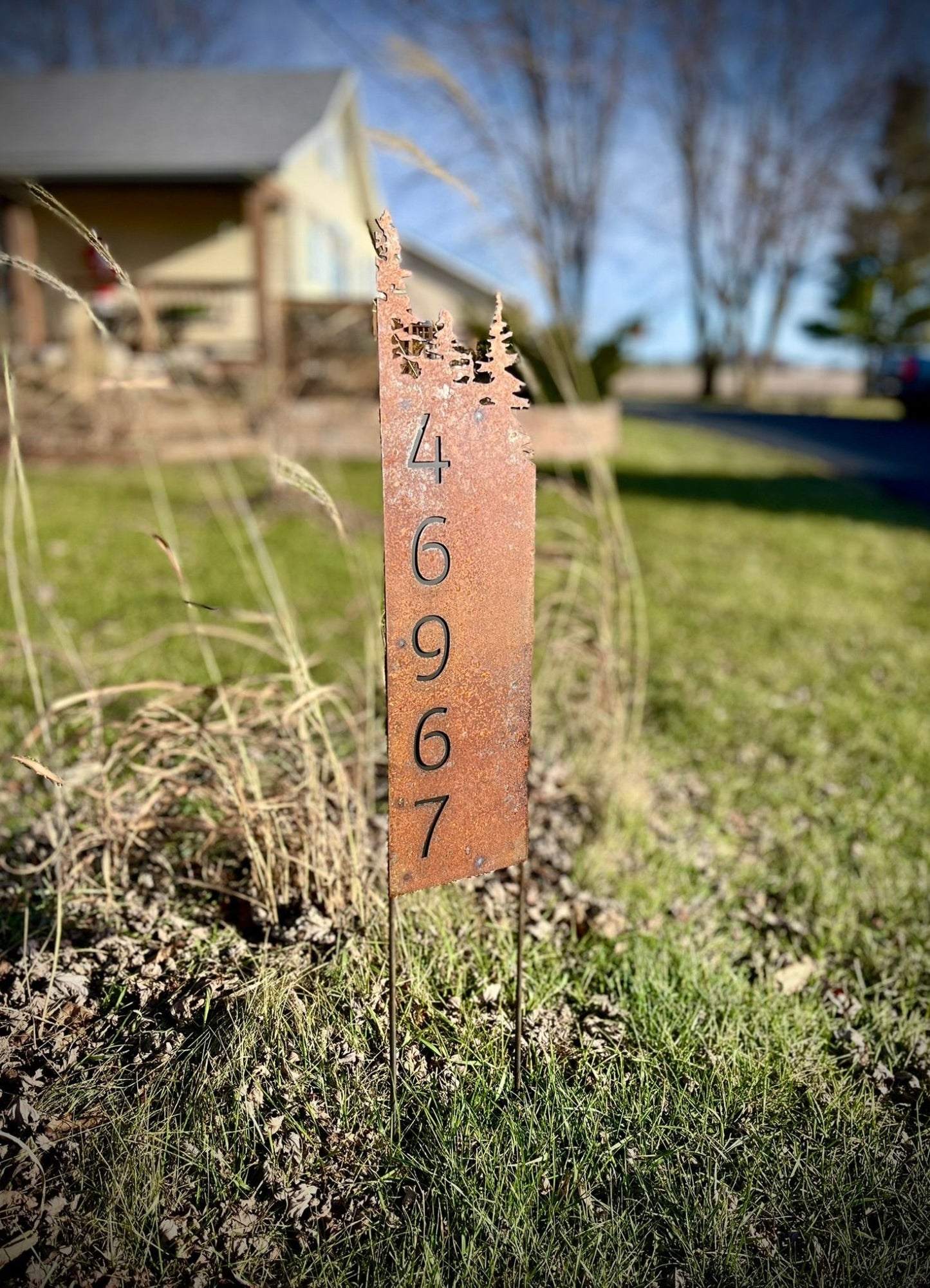 Steel Pine Forest Home Address Yard Sign - address - address yard sign - Northern Forge, LLC