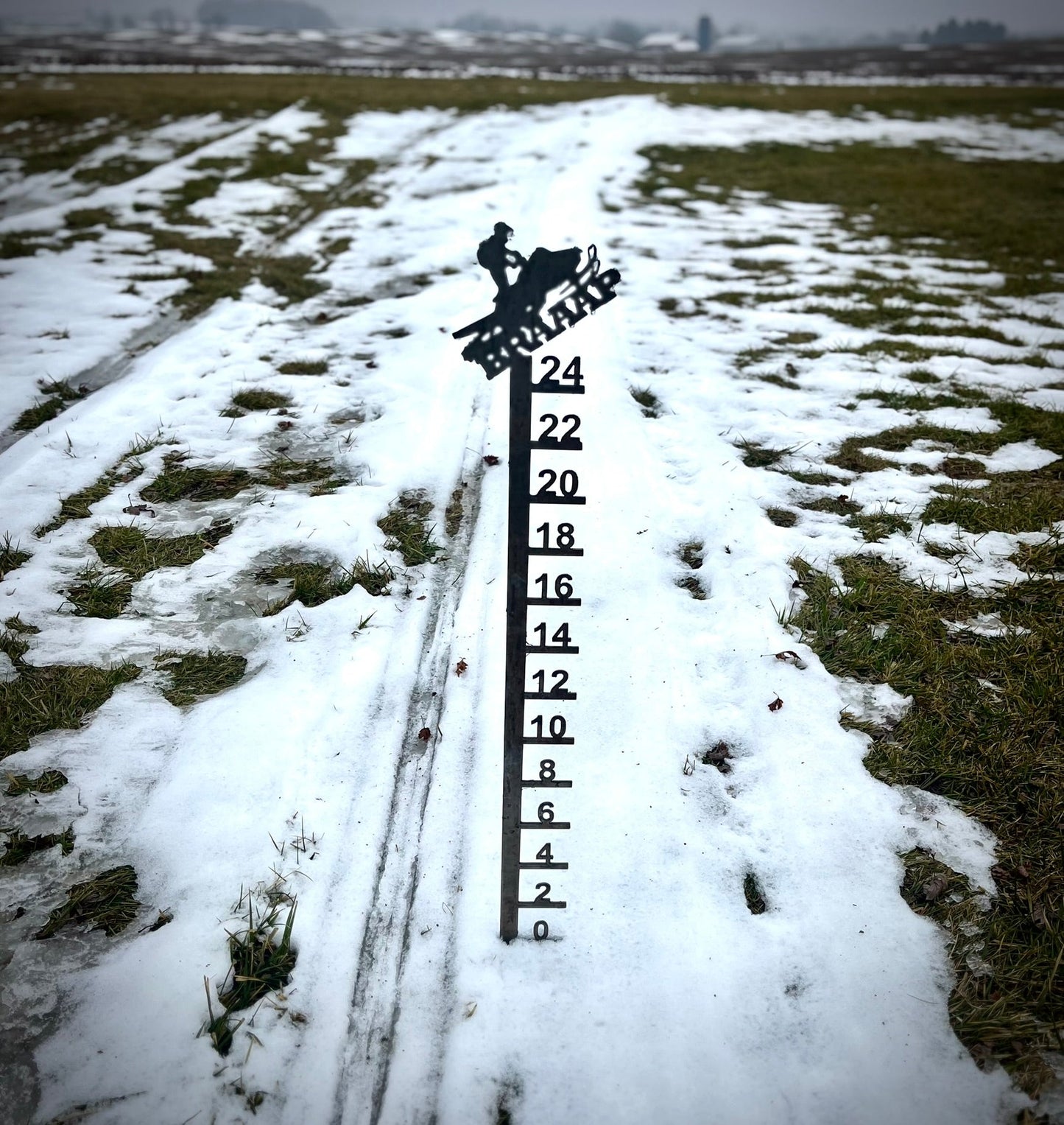Steel Snowmobile BRAAAP Snow Gauge - 24 - inch - 36 - inch Snow Gauge - Metal Snow Gauge - Northern Forge, LLC