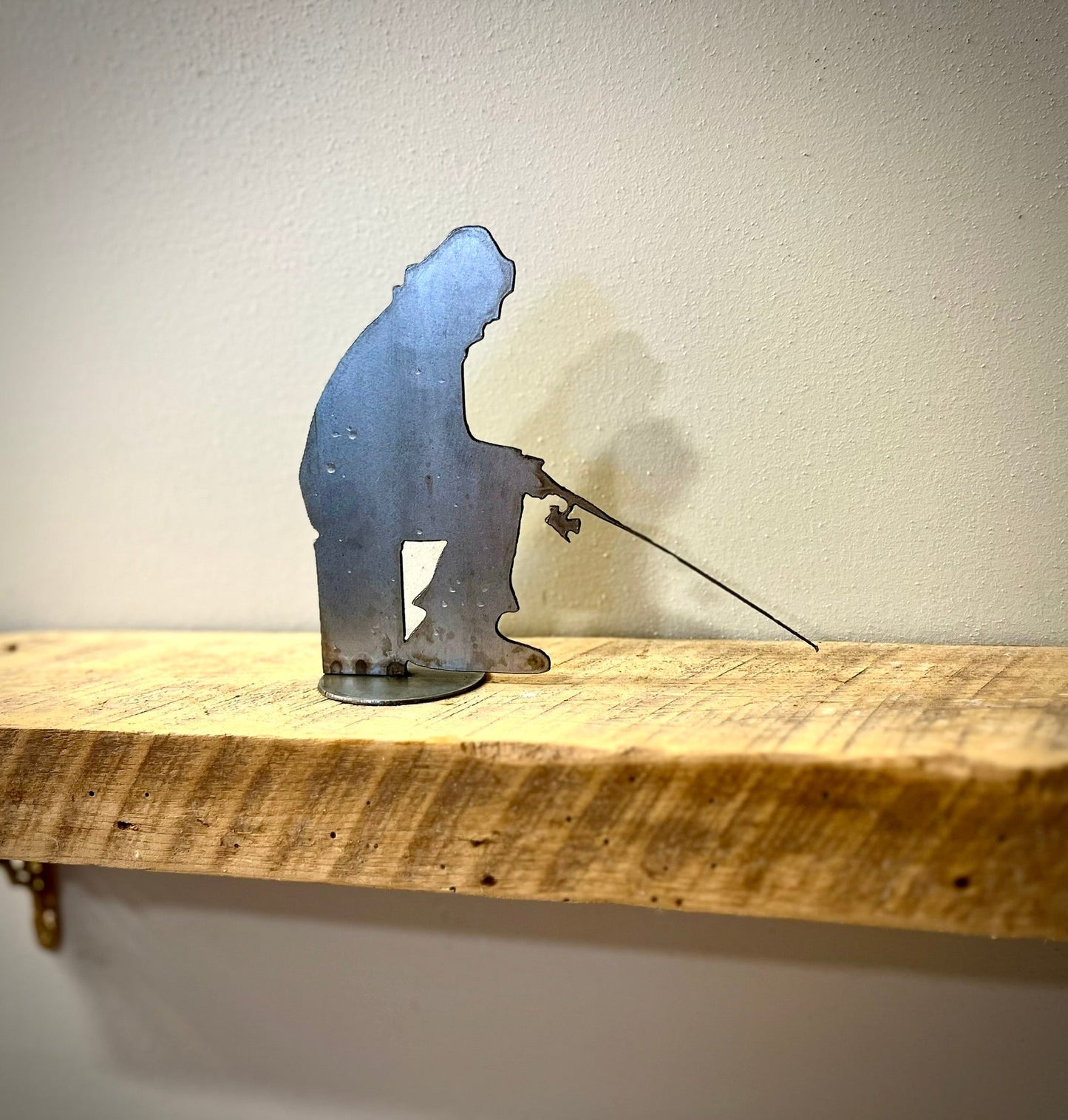 Steel Stand - up Ice Fisherman - Mantel - cabin sign - fish - Northern Forge, LLC