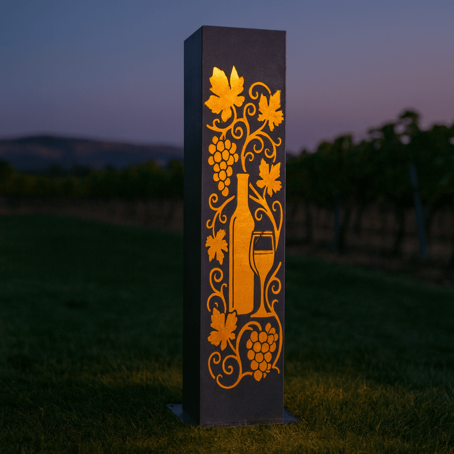 Vineyard Glow Solar Pillar - Steel Solar Light - landscape lighting - large pillar - Northern Forge, LLC