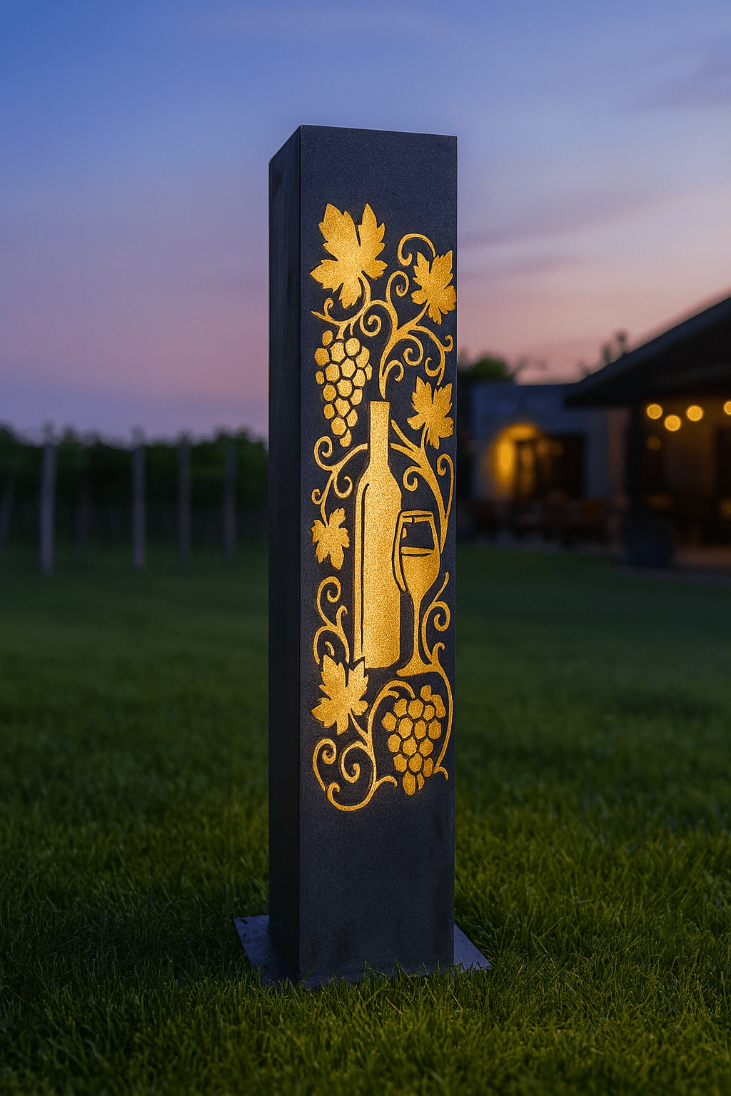 Vineyard Glow Solar Pillar - Steel Solar Light - landscape lighting - large pillar - Northern Forge, LLC
