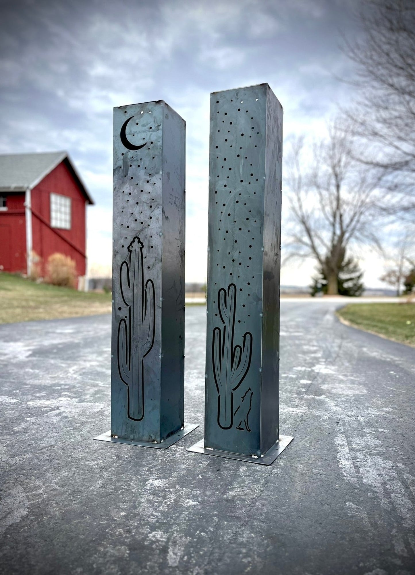 XL Desert Night Luminary Pillar w/ Solar Cap | 36 - inch, 48 - inch - cactus metal - cactus solar light - Northern Forge, LLC
