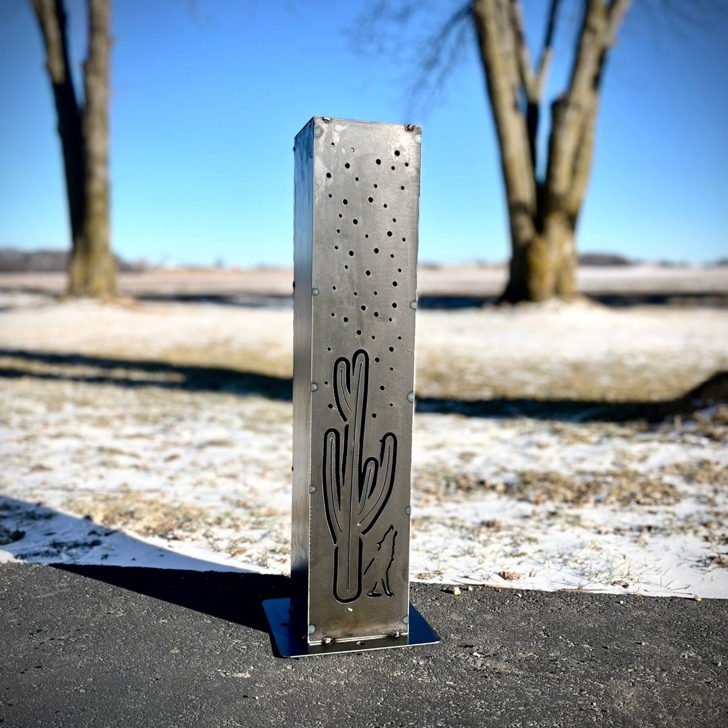 XL Desert Night Luminary Pillar w/ Solar Cap | Multiple Sizes - cactus metal - cactus solar light - Northern Forge, LLC