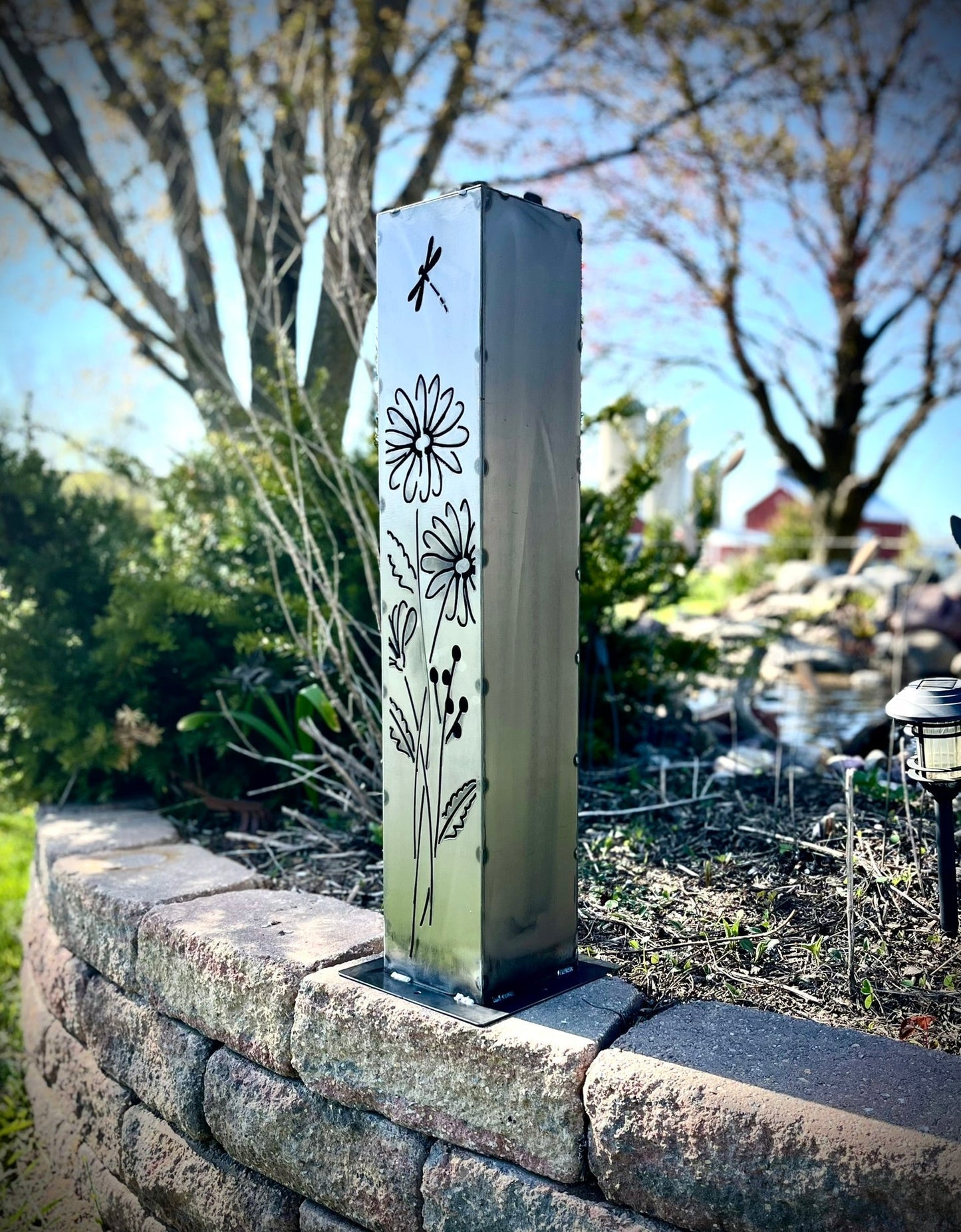 XL Glowing Daisies Luminary Pillar w/ Solar Cap | 32 - inch - daisy solar light - large pillar - Northern Forge, LLC