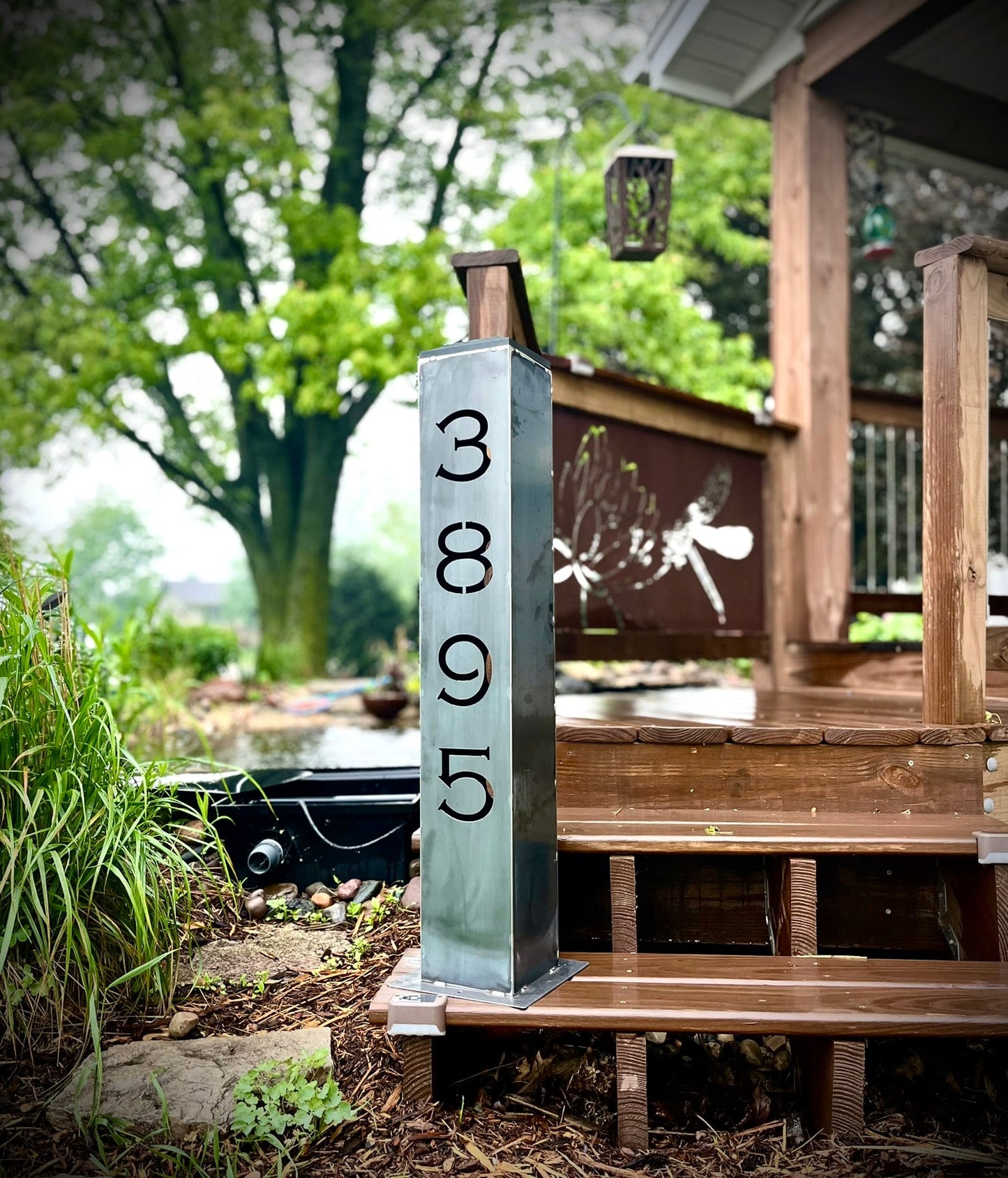XL Home Address Solar Pillar Light - Steel - 48 - inch address pillar - address - Northern Forge, LLC