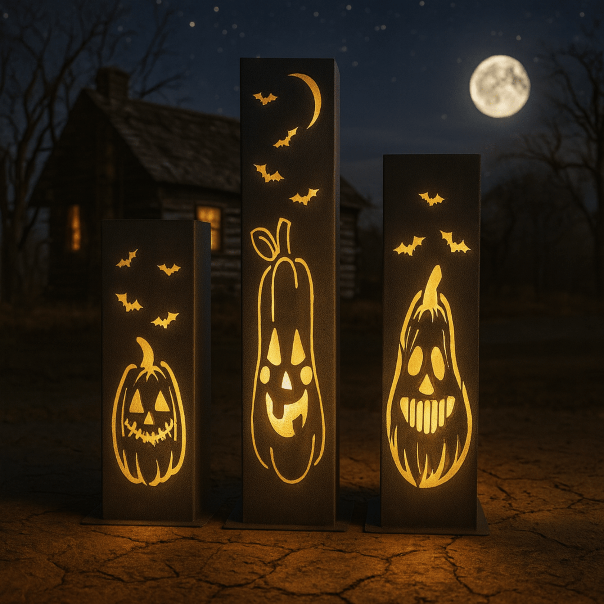 XL Jack - O - Lantern Solar Pillars - Steel - dead tree solar light - halloween - Northern Forge, LLC