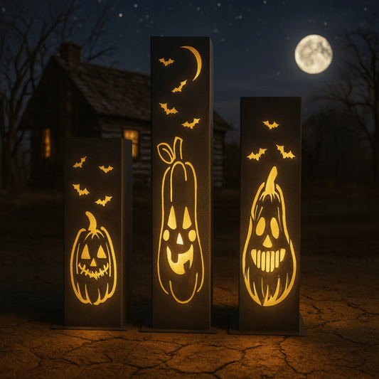 XL Jack - O - Lantern Solar Pillars - Steel - dead tree solar light - halloween - Northern Forge, LLC