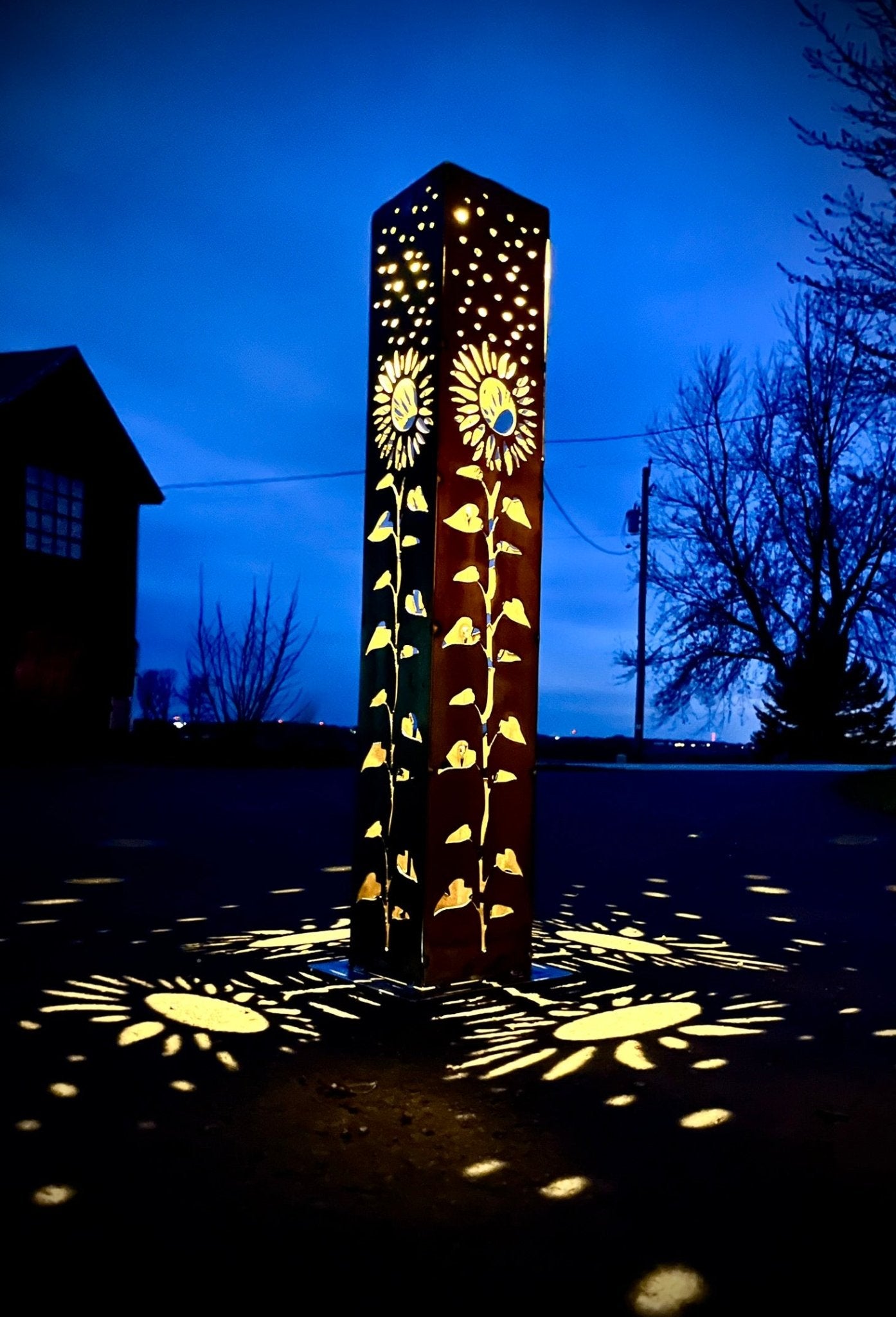 XL Square Sunflower Luminary Pillar | 5x5 | 30 in. - cabin decor - garden column - Northern Forge, LLC