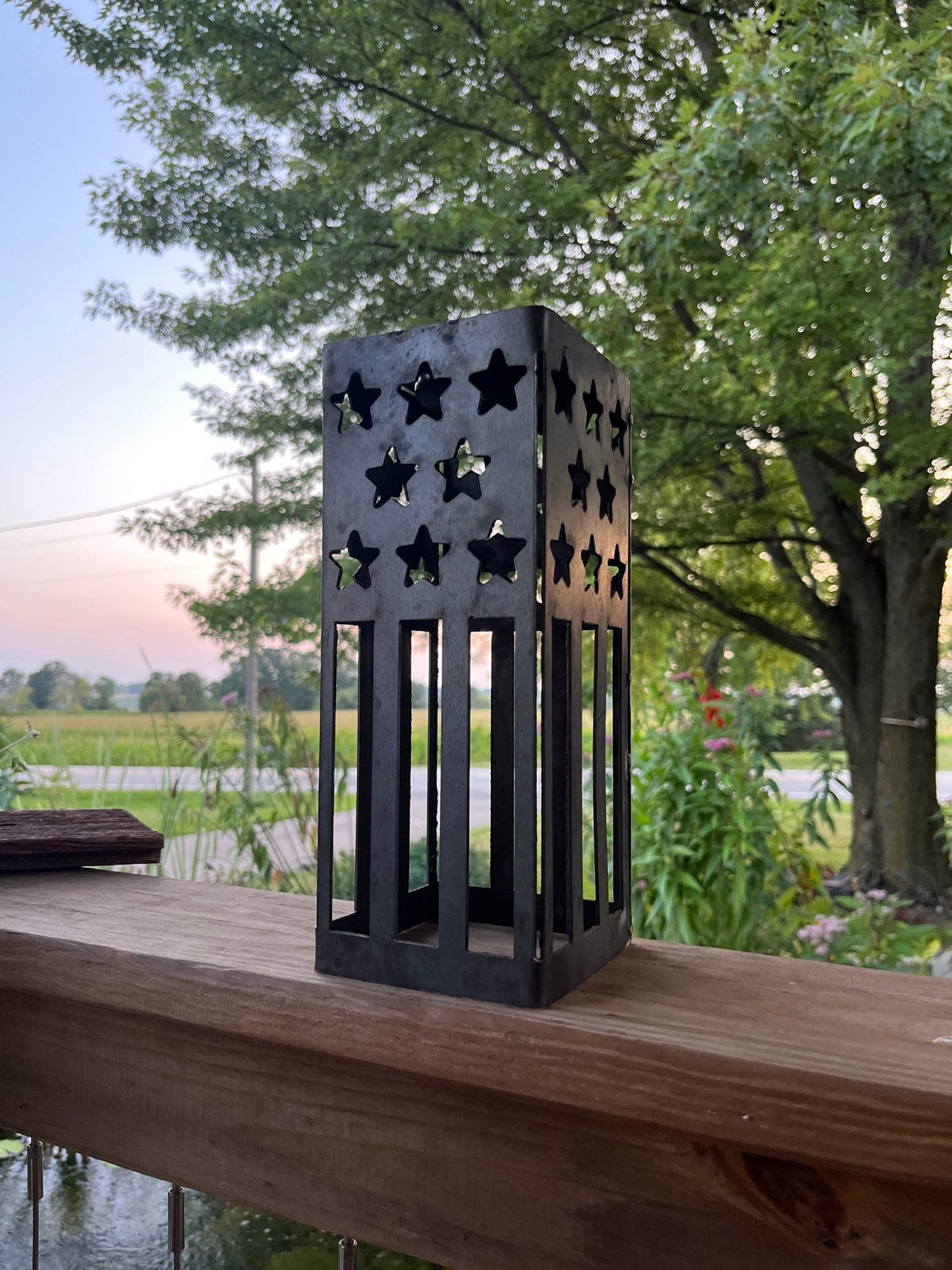 Patriotic Steel Solar Luminary Pillar | 10.5 in. - accent lights - flag light - Northern Forge, LLC