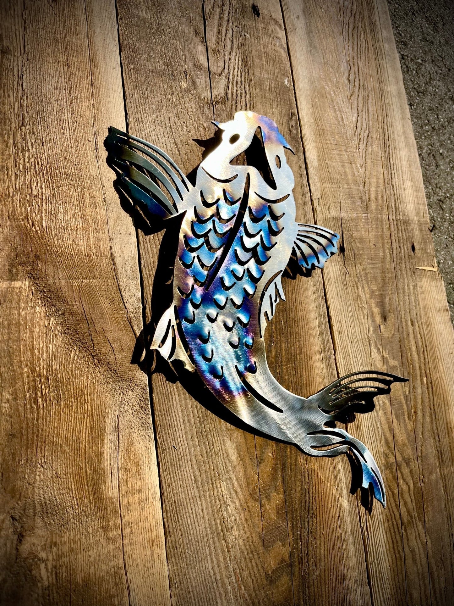 Colorful Metal Koi Carp - cabin sign - fish - Northern Forge, LLC