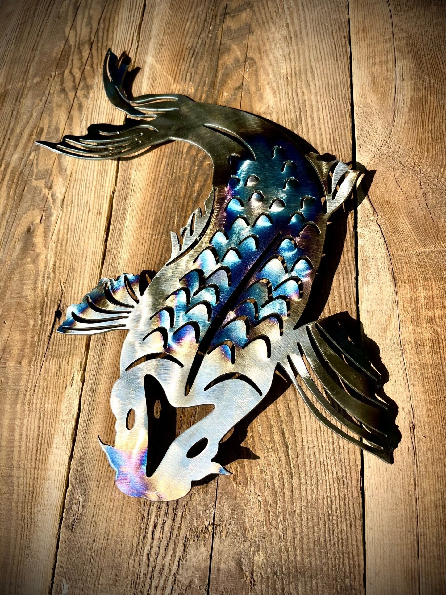 Colorful Metal Koi Carp - cabin sign - fish - Northern Forge, LLC
