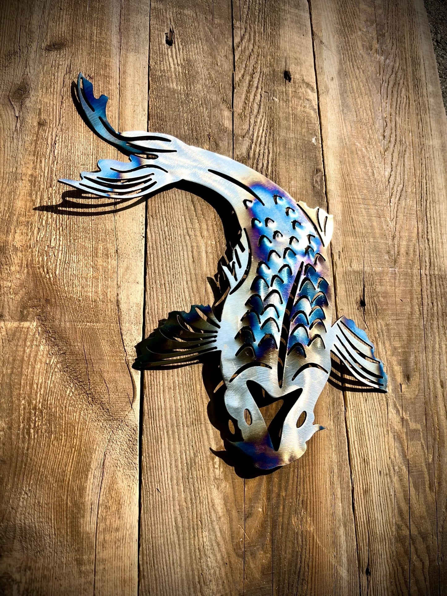 Colorful Metal Koi Carp - cabin sign - fish - Northern Forge, LLC