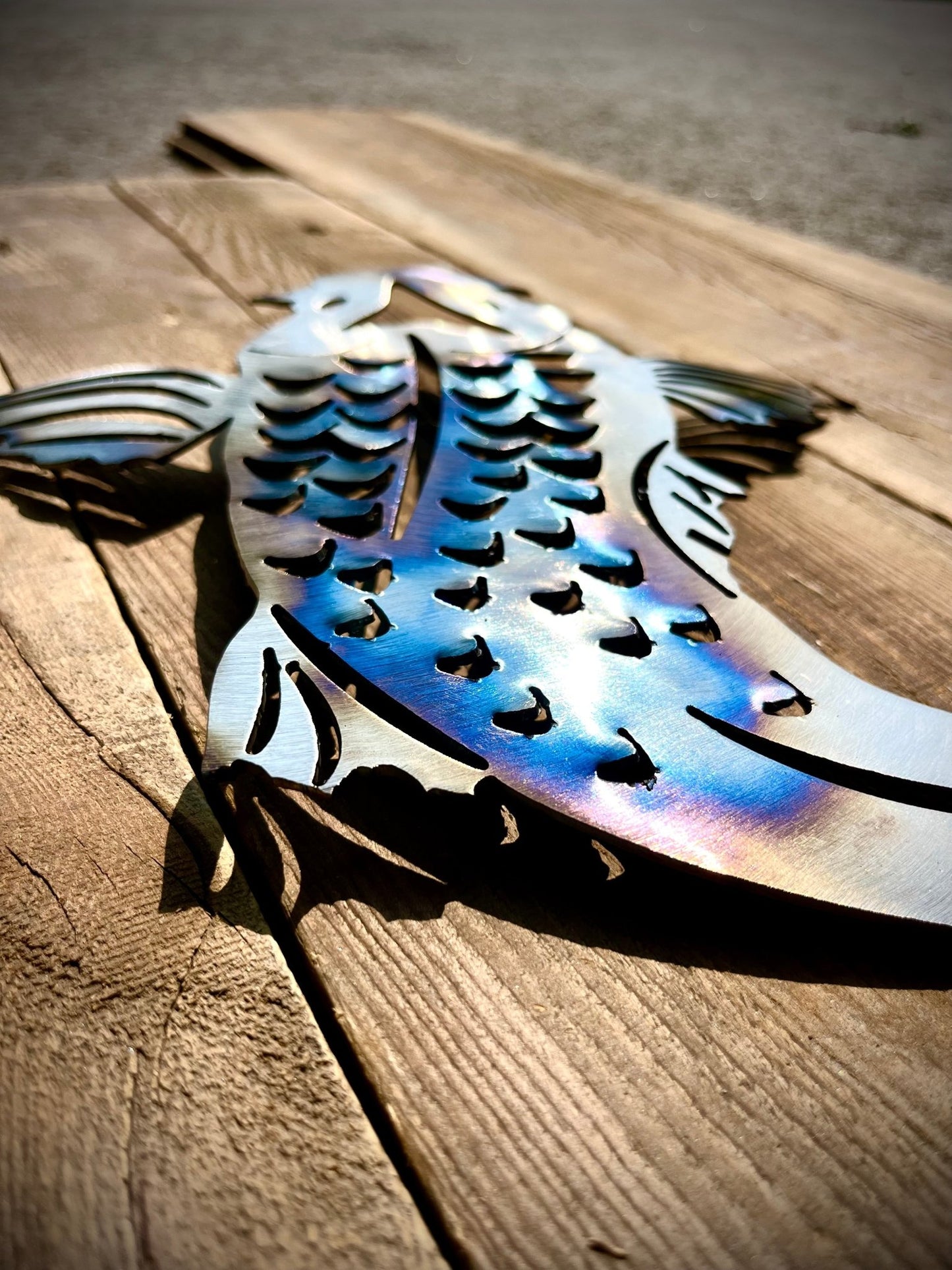 Colorful Metal Koi Carp - cabin sign - fish - Northern Forge, LLC