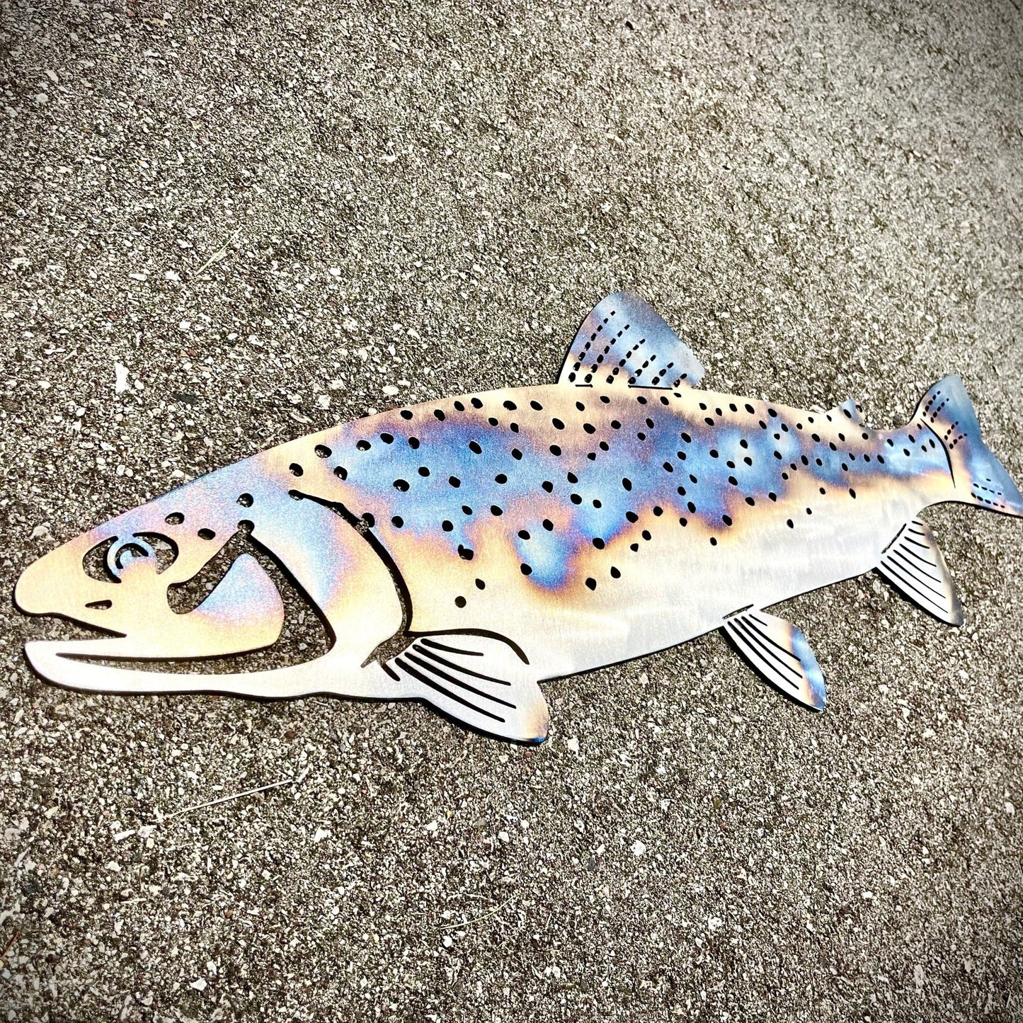 Flame Painted Steel Rainbow Trout - cabin sign - fish - Northern Forge, LLC