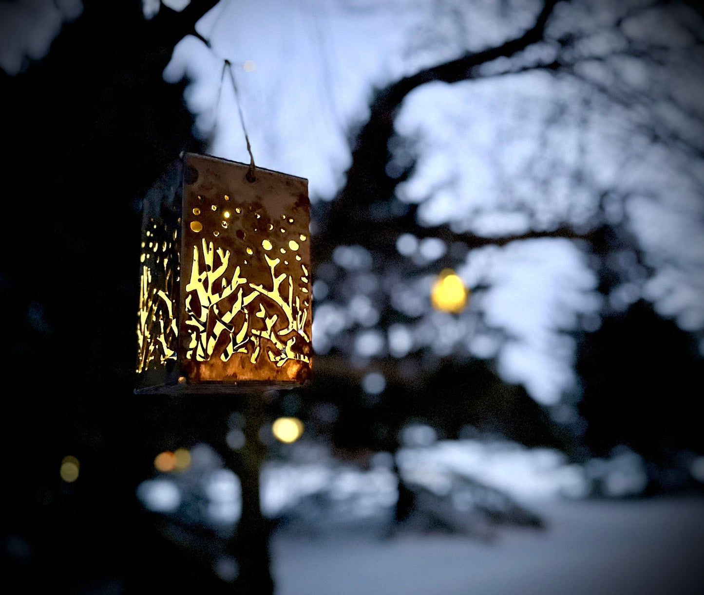 Hanging Starry Forest Steel Solar Cube | 6.5 in. - accent lights - hanging solar light - Northern Forge, LLC